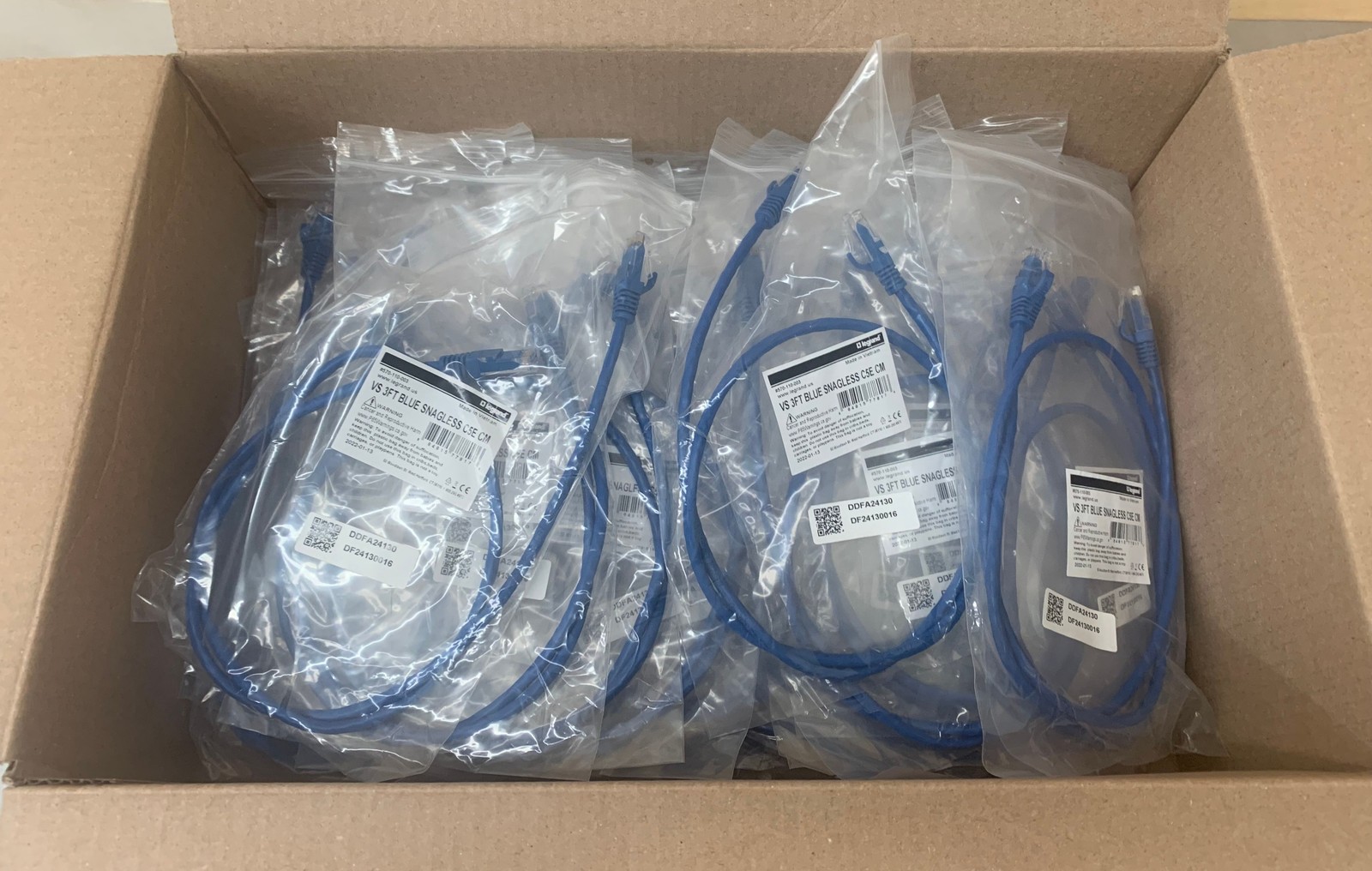 (Case of 41) Legrand 570-110-003 Blue Snagless Cat5E Booted Patch Cables -3ft ea