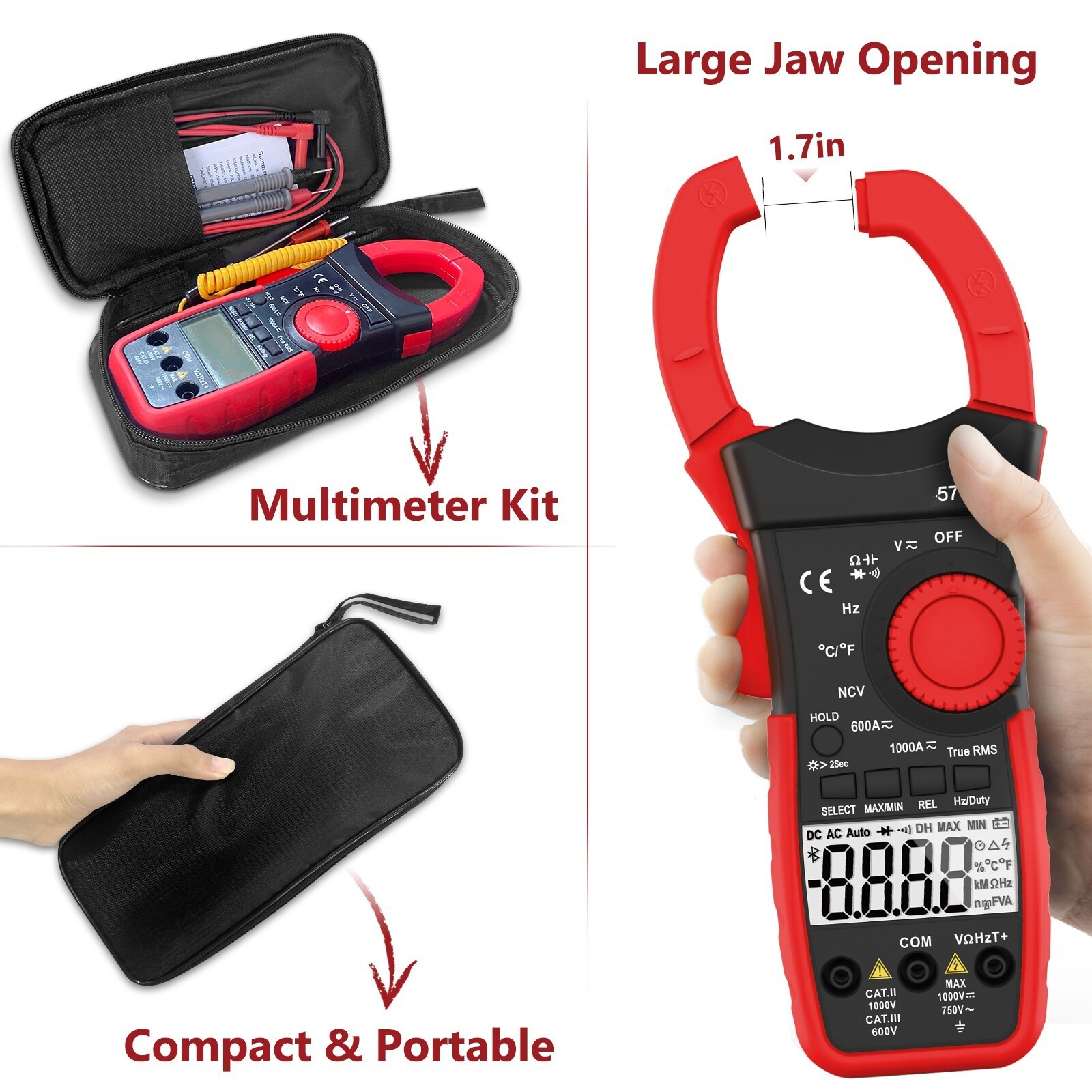 HoldPeak Digital Clamp Meter Multimeter TRMS Auto-Ranging AC/DC Volt Amp Tester