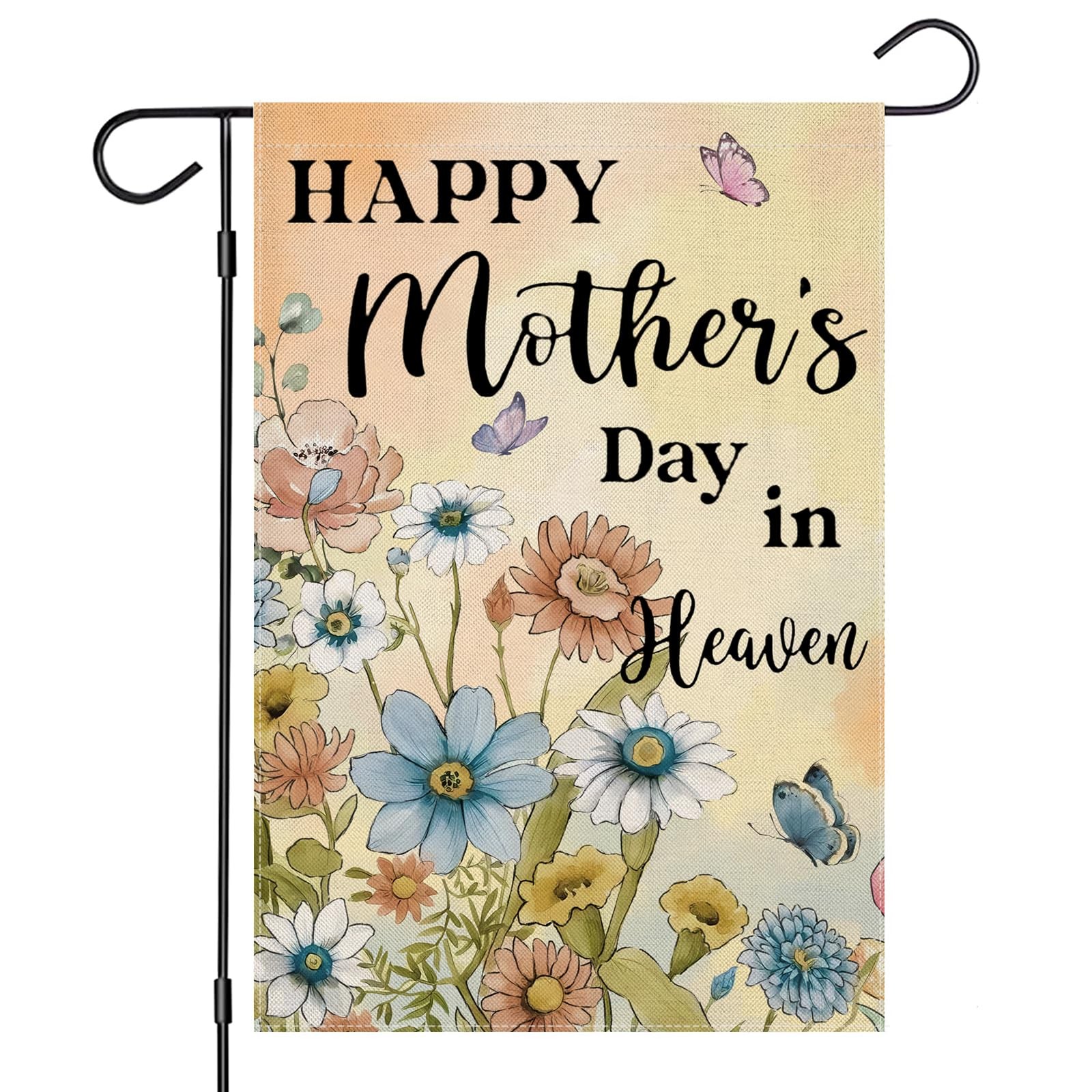 Happy Mother's Day in Heaven Garden Flags for Outside, Memorial Flowers Grave Y