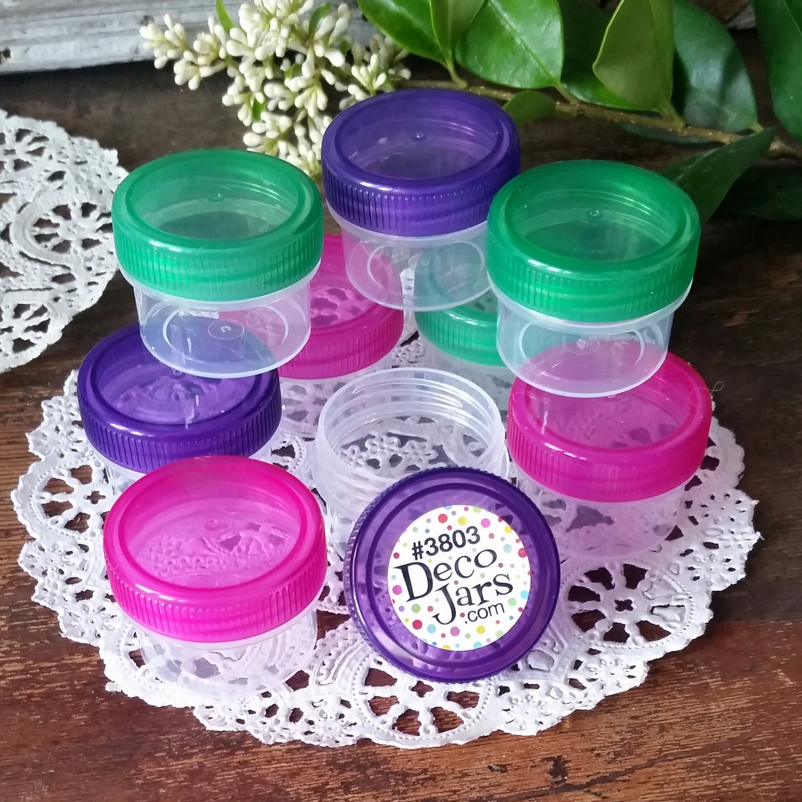 21 Small Containers  1/2 ounce 1TBL Container Pink Green Purple USA DecoJars