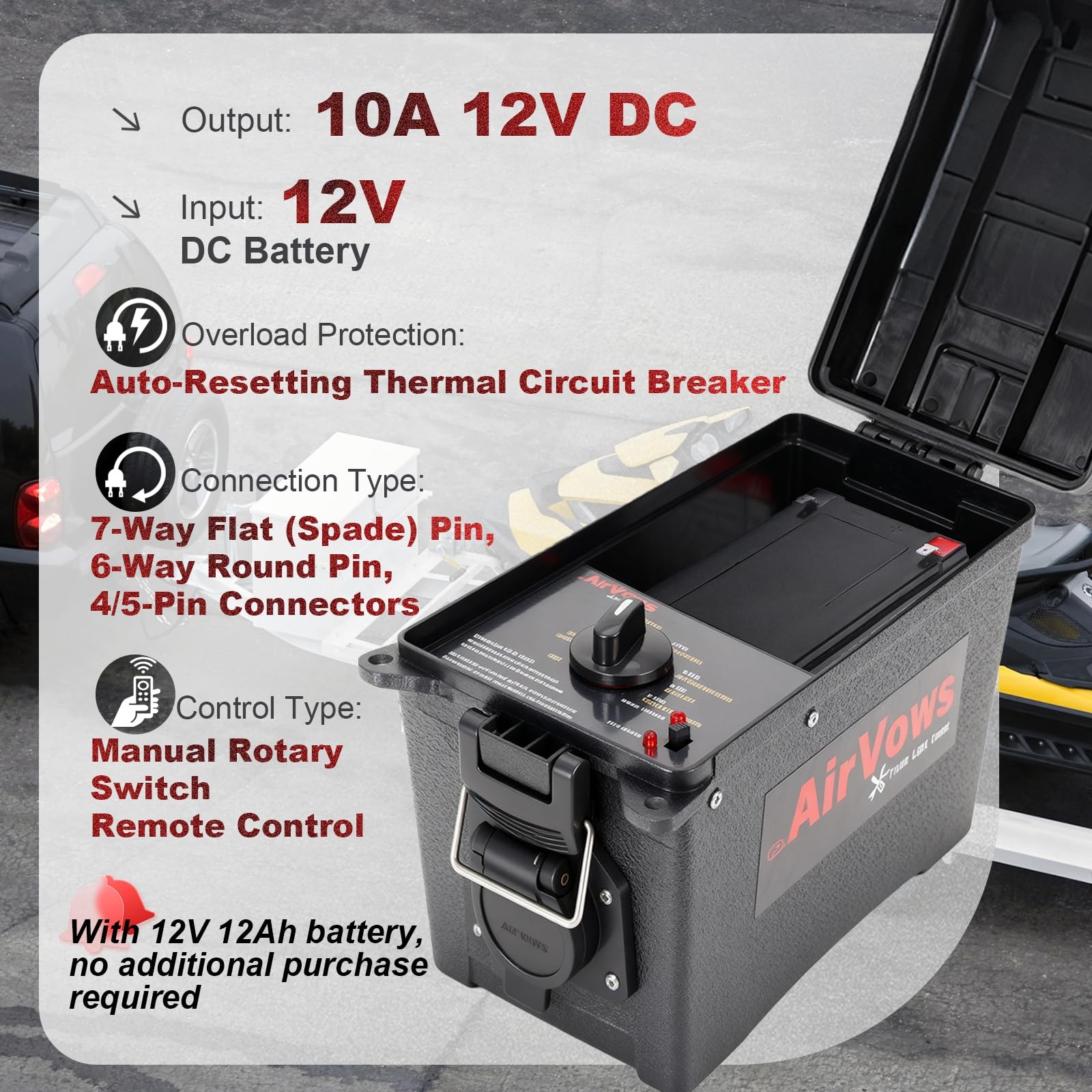 Trailer Light Tester Box with 12V 12Ah Battery,Remote Control Function Black