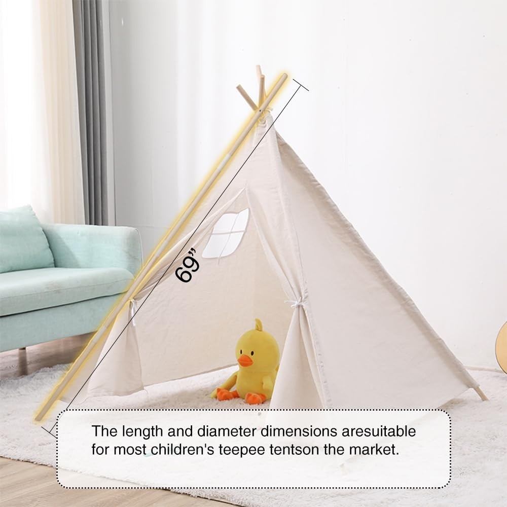 Teepee Replacement Pole Kit - Natural Pine Wood Stabilizer for Tent Support