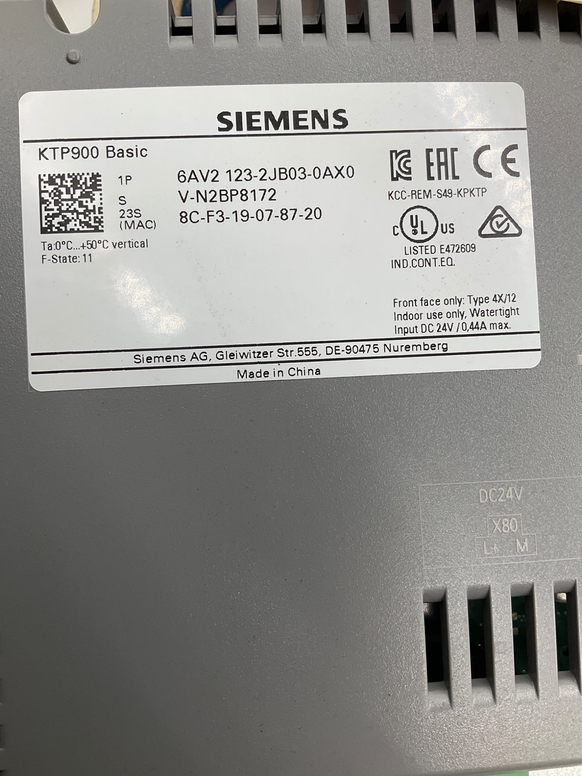 SIEMENS 6AV2123-2JB03-0AX0 SIMATIC HMI KTP900 Basic Panel USED