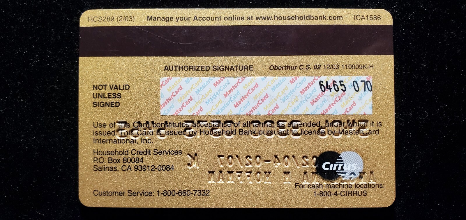 Household Bank Mastercard exp 2007 cc1374