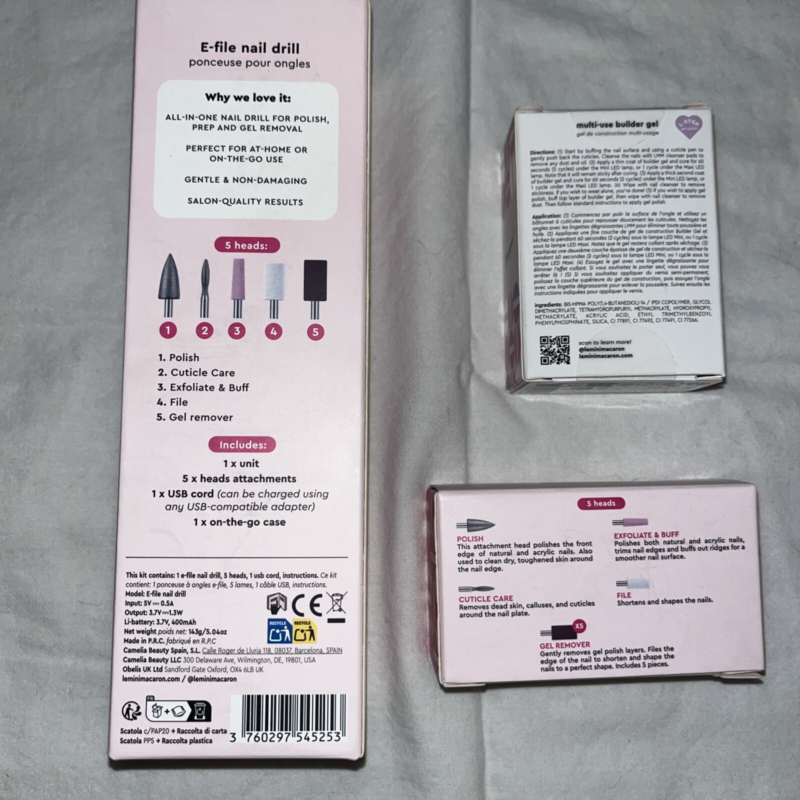 Le Mini Macaron Bundle - Includes E-file Nail Drill, Replacement Heads + Gel