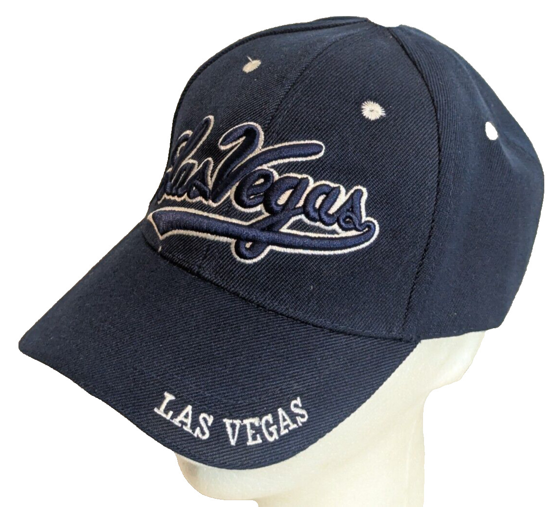 Las Vegas Navy Blue Embroidered Baseball Hat Cap Hook & Loop VG+ Canvas Vented +