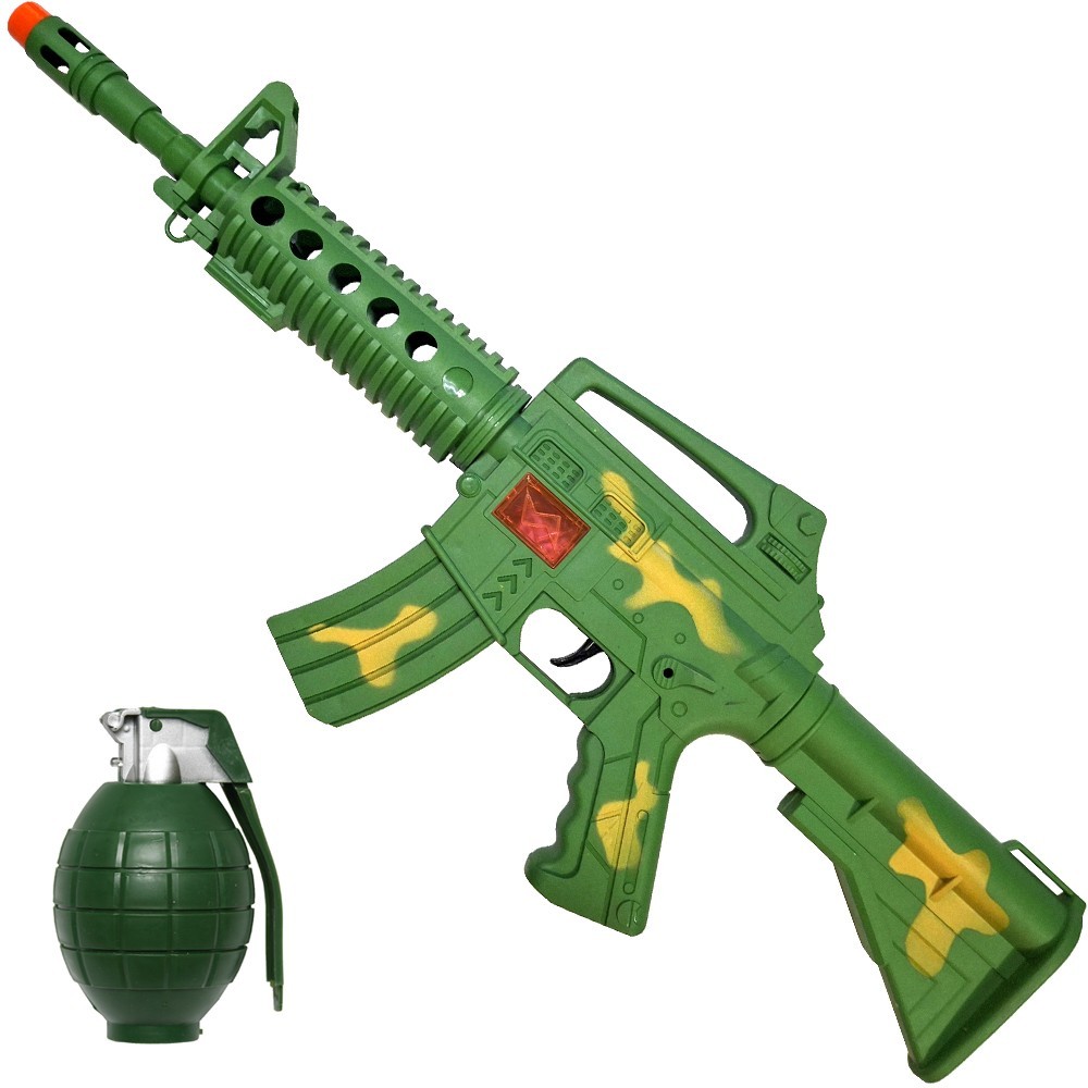 21" Long, Machine Rifle Gun Toy, Large, FX Sounds Grenade Toy, Camouflaged Green