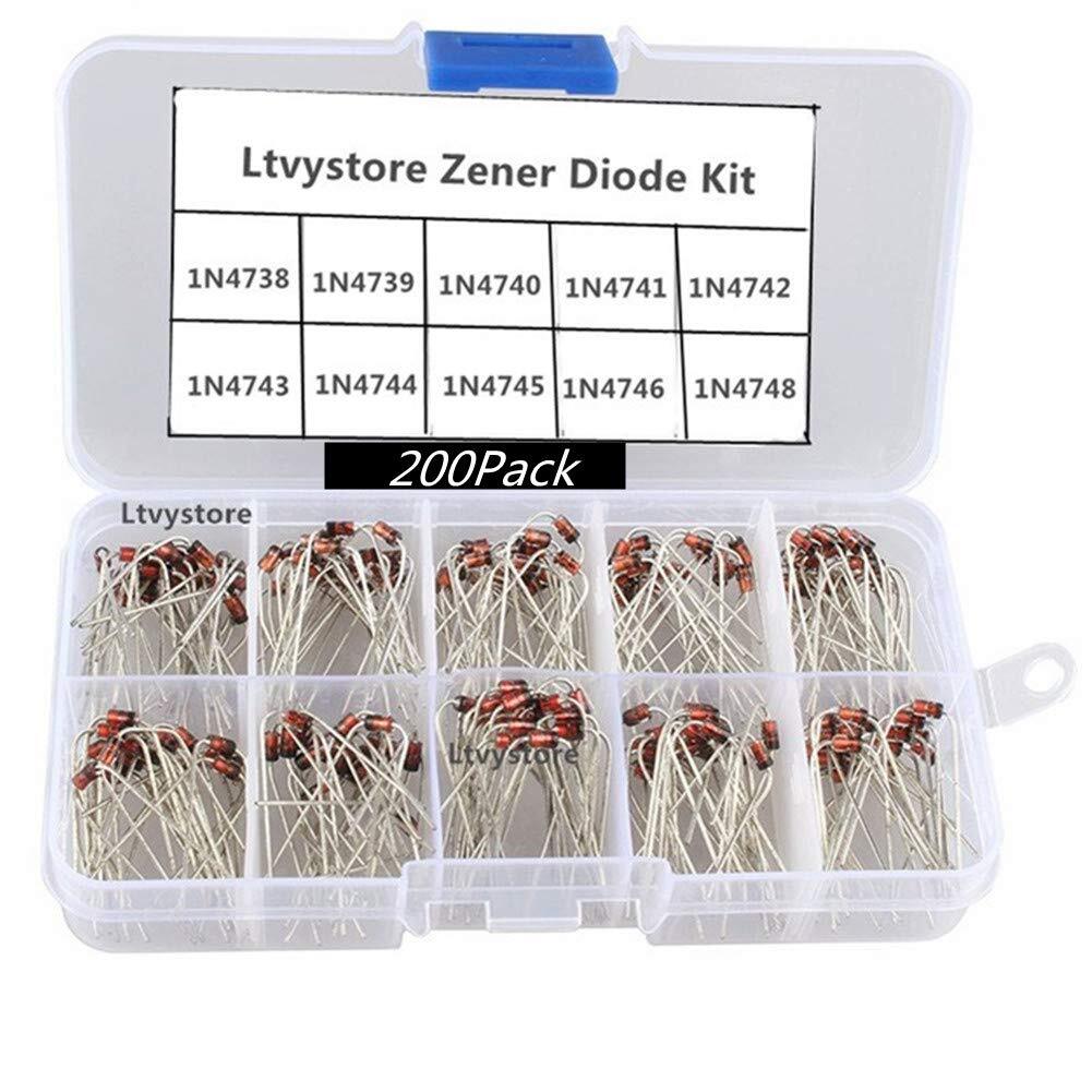 200PCS Zener Diode Kit 1W 8.2V-22V 1N4738-1N4748 Power Diode Assortment Set