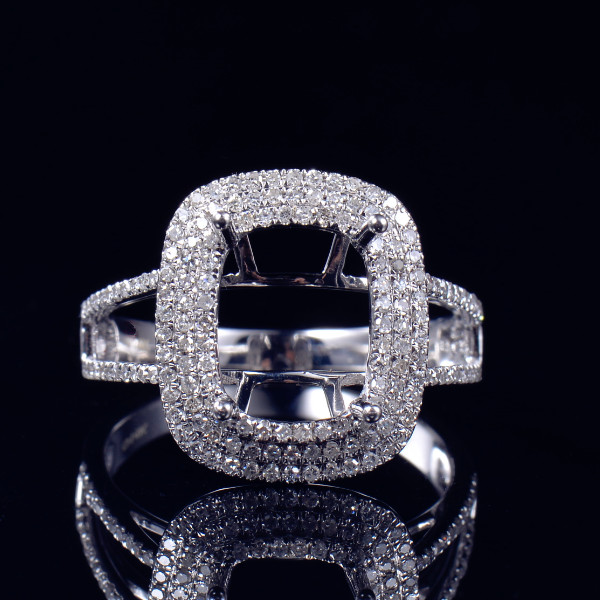 Cushion Cut 8×10MM 14K White Gold Tribble Halo Genuine Diamond Ring Setting Only