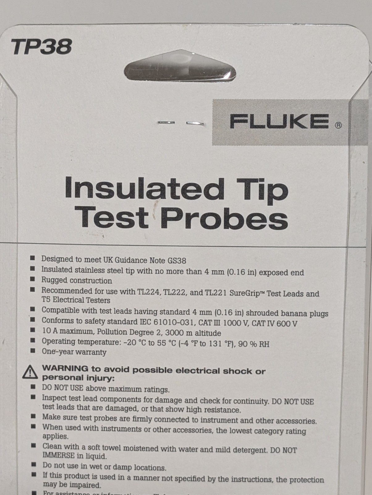 Fluke TP38 Tip Test Probe Set Insulated Probes