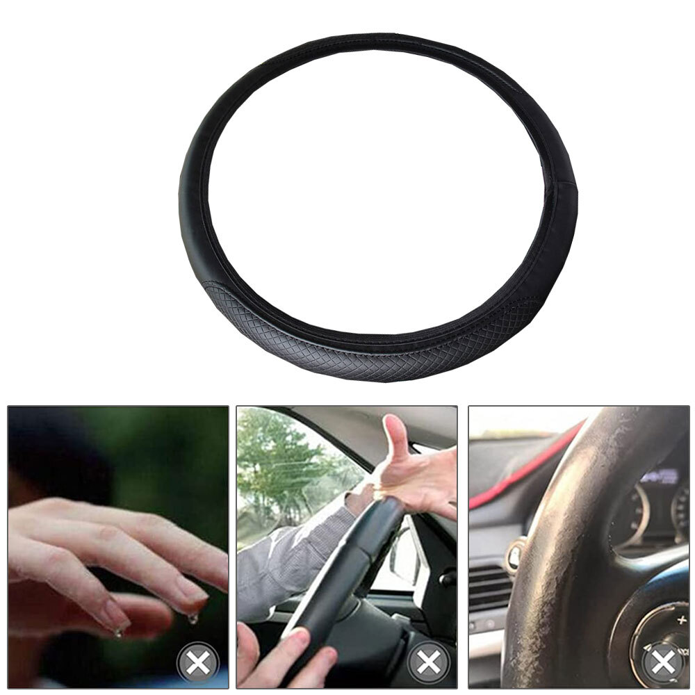 Car Leather Steering Wheel Cover Good Grip Car Accessories For 15"/37-38CM Black