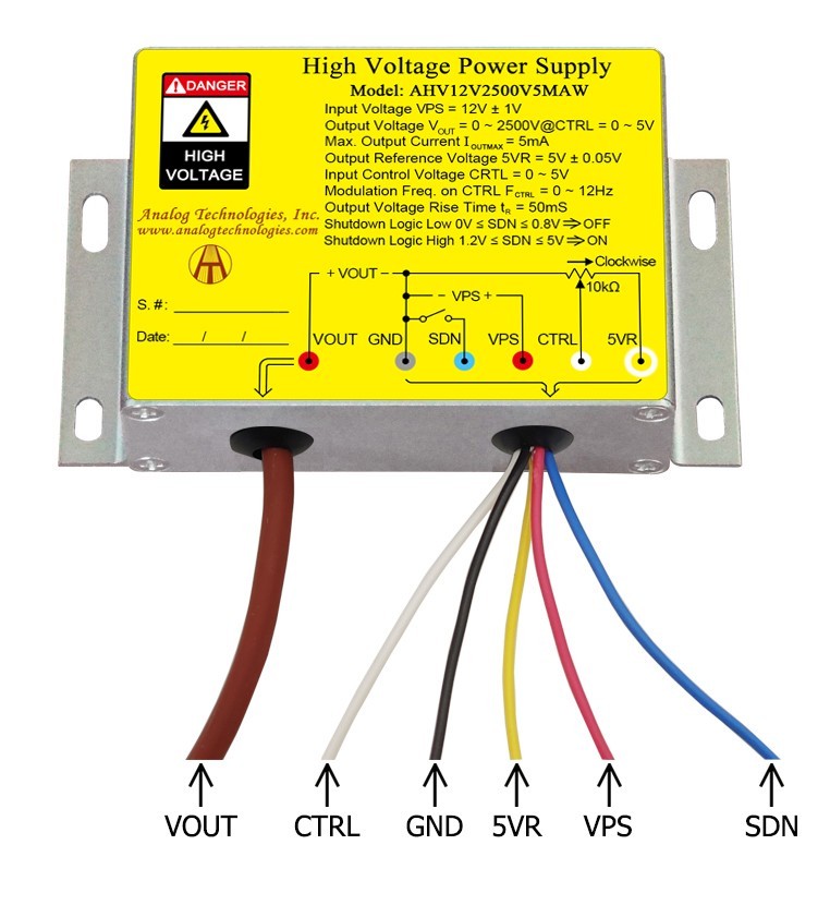 AHV12V2500V5MAW High Voltage DC-DC Power Supply 12VDC Input 2500V 5mA Output