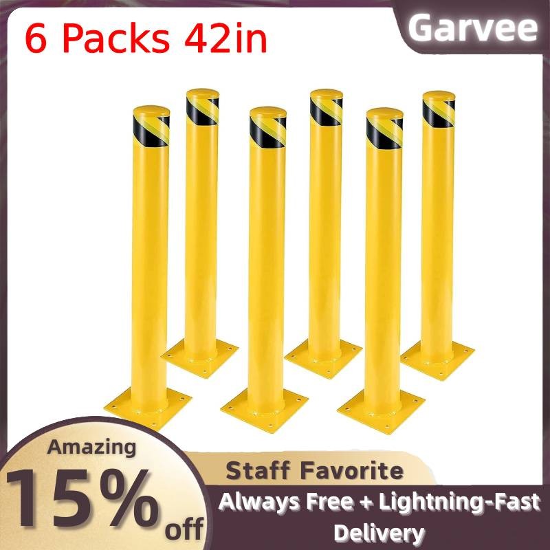 42in Steel Safety Bollard Post 4.5in Diameter 8 Anchor Bolts 6 Packs Driveway