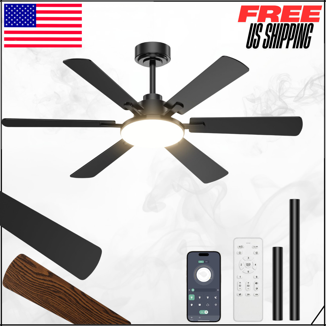 Ceiling Fans W/ Lights 6 Blade Remote Reversible DC Motor 3CCT Dimmable LED 52"