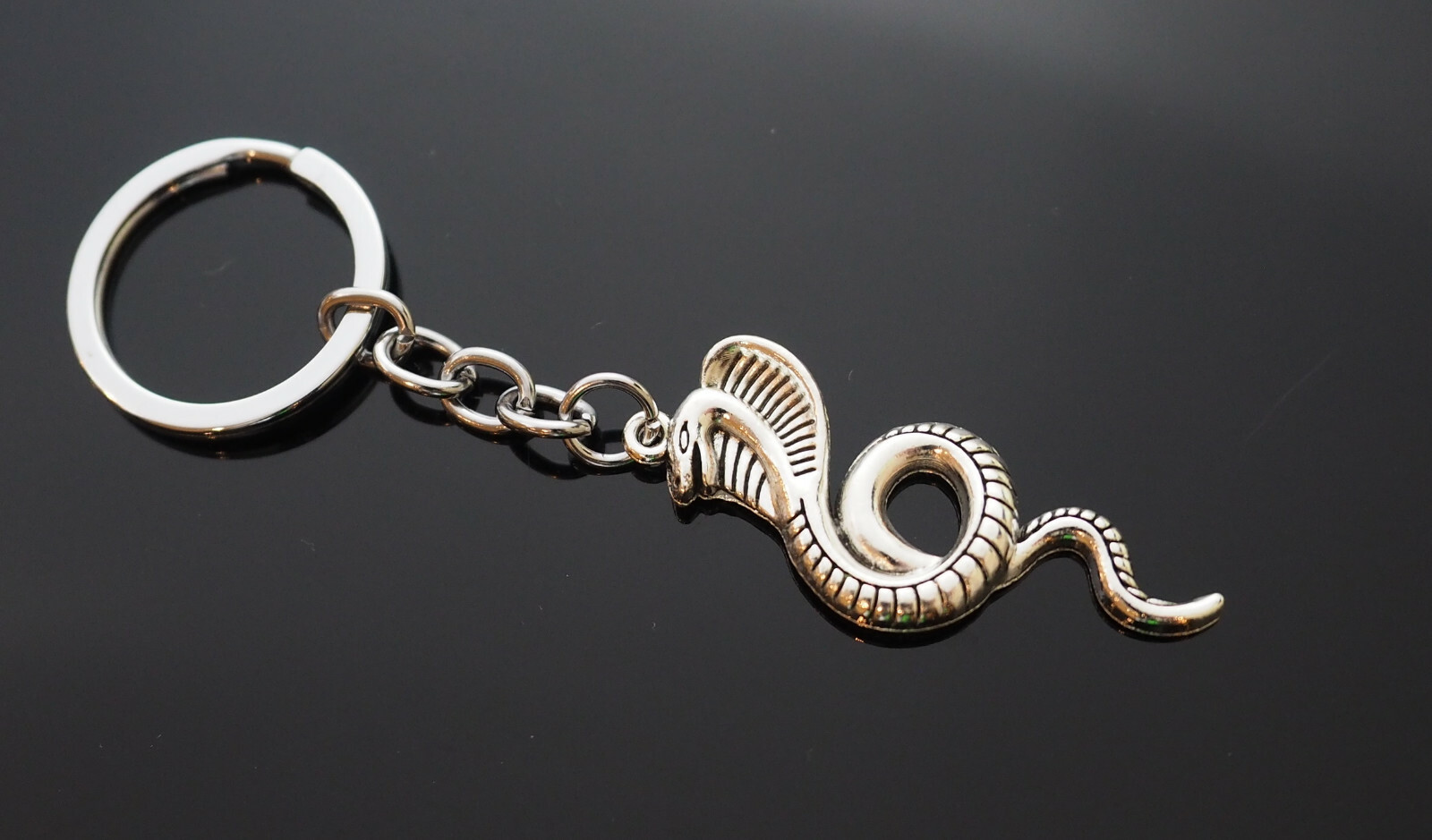 King Cobra Snake Coiled Lover Silver Charm Pendant Keychain Gift