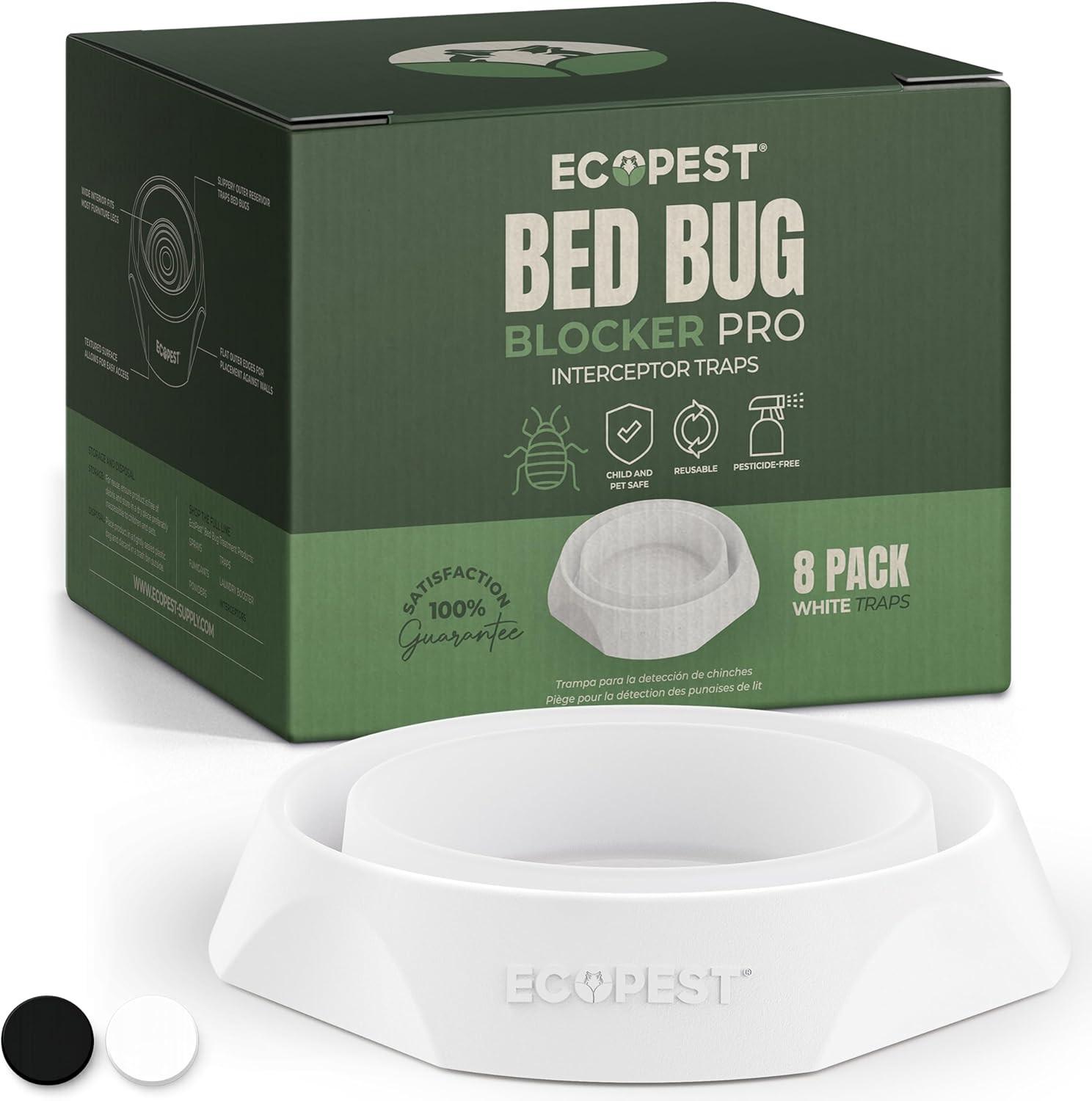 Bed Bug Interceptors – 8 Pack | Bed Bug Blocker (Pro) Interceptor Traps (White)