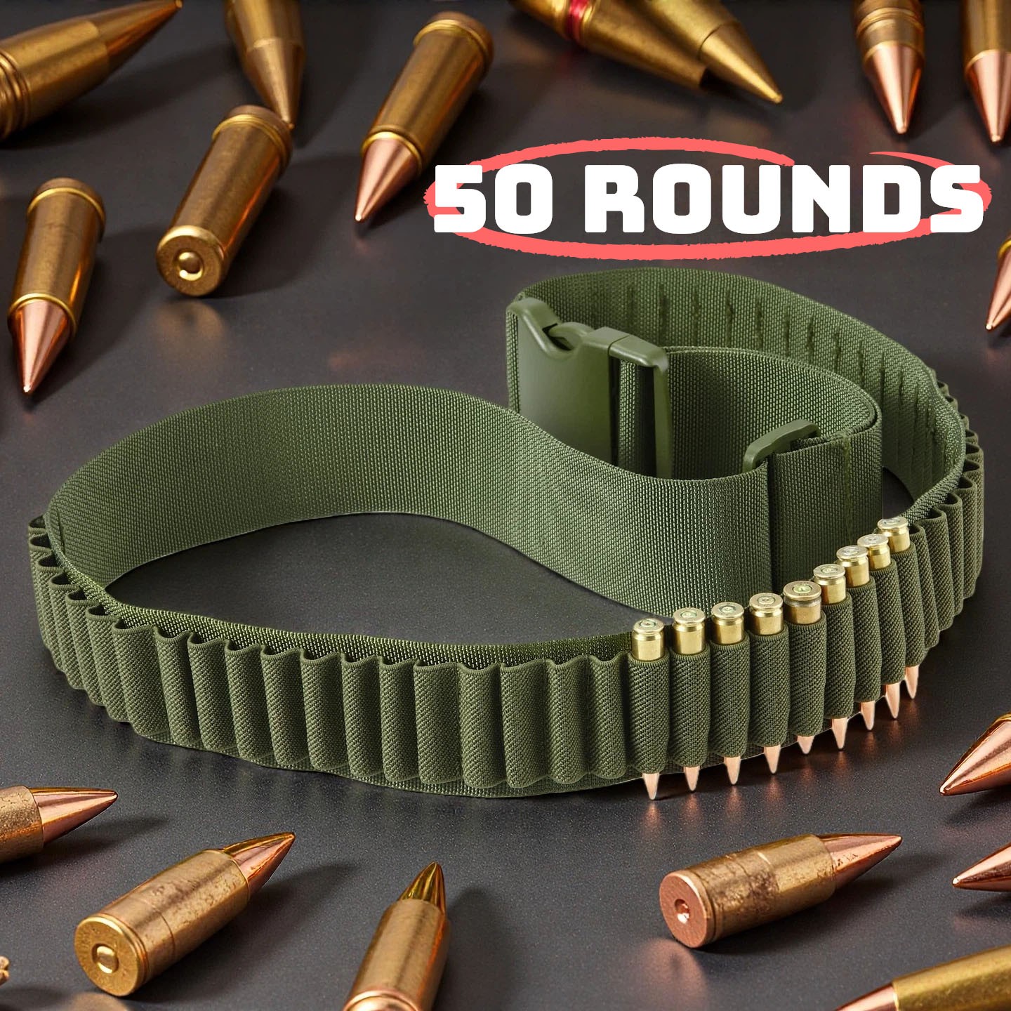 Tactical 50 Rounds Rifle Bullet Cartridge Ammo Belt for .308 30-30 30-06 38 357