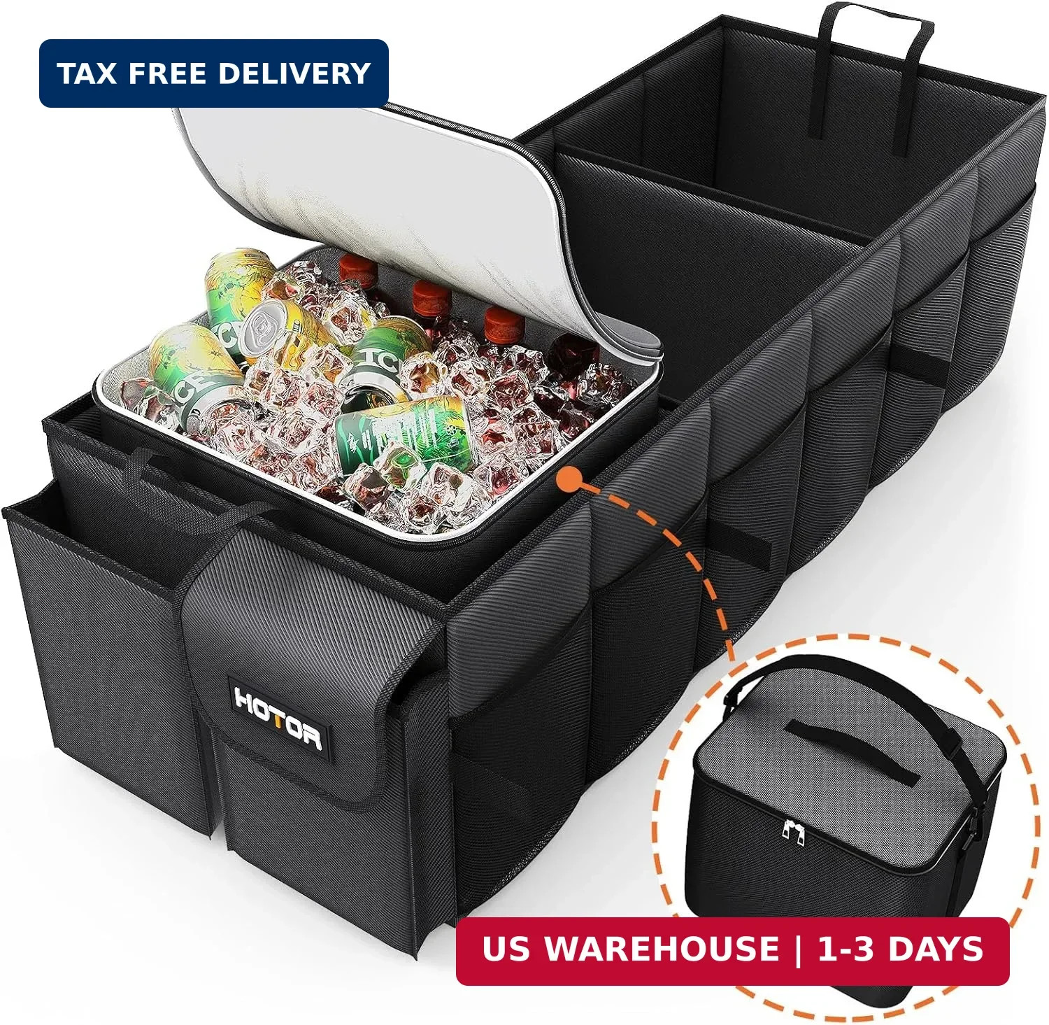 HOTOR Trunk Organizer, Sturdy Foldable with Cooler for Car, Sudan & SUV | Car Or
