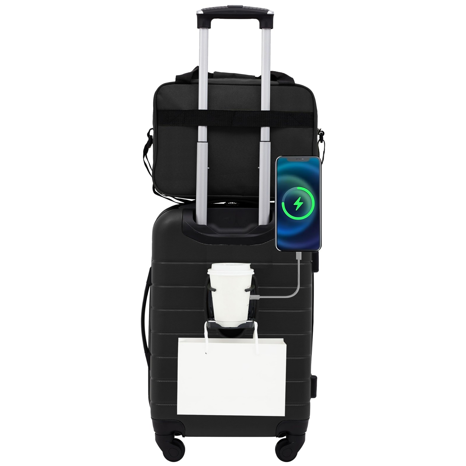 Smart Spinner Hardside Luggage, 2 Piece Set, Black