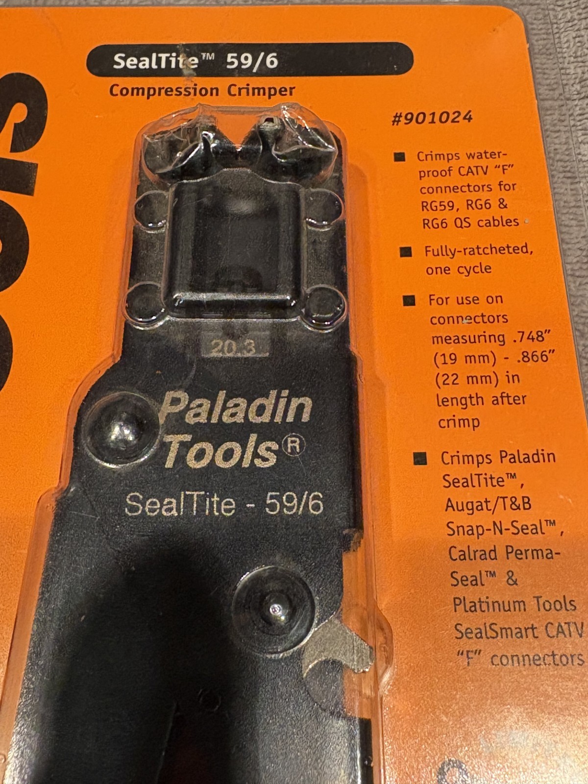 Paladin Tools #901024 SealTite 59/6 Compression Crimper Cable NIP