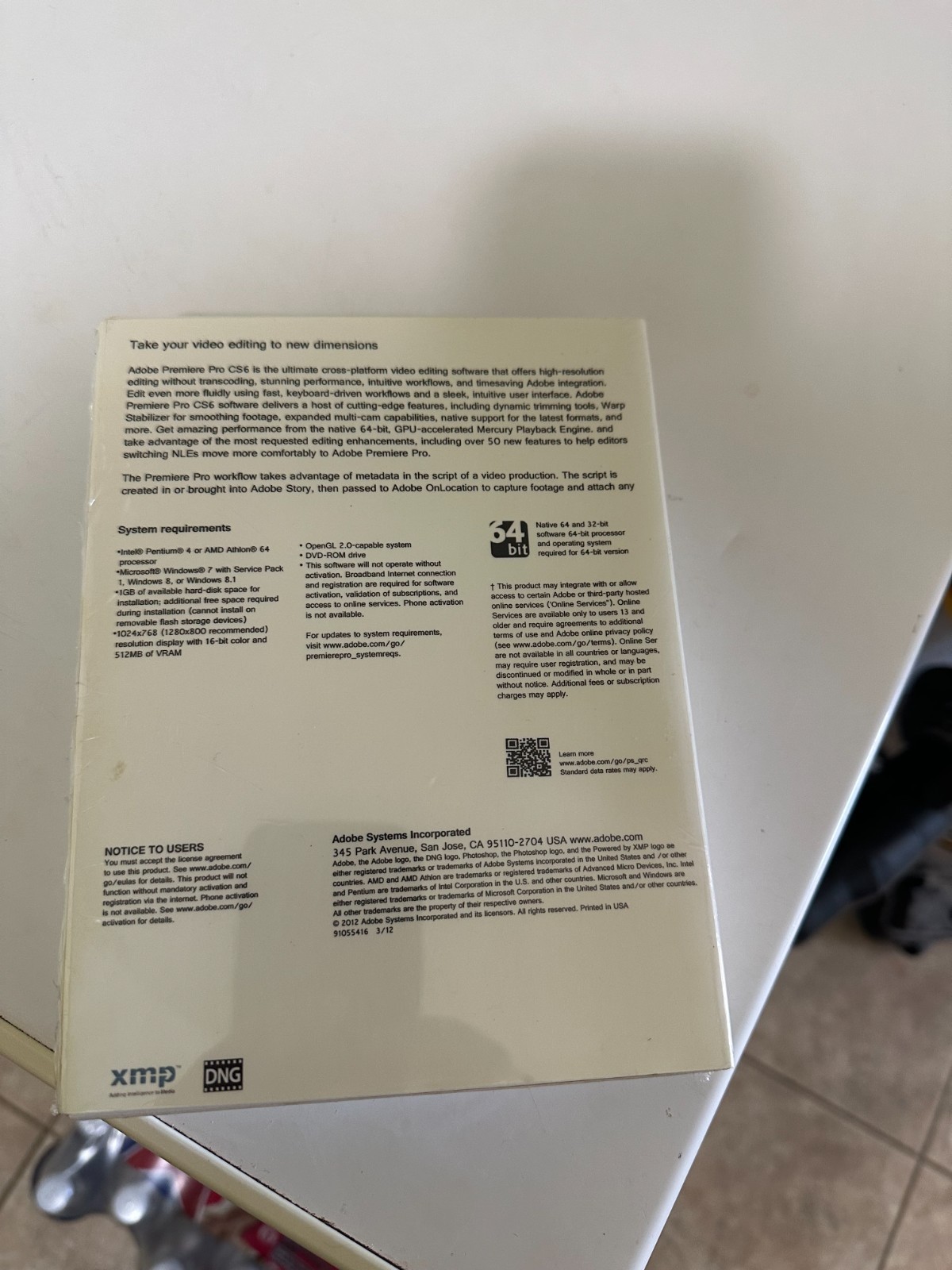 CS6 Premiere Pro Full Retail Box Version w/Disc - Windows