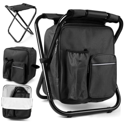 Backpack Stool Cooler Chair Heavy Duty 300 LBS Max Load Portable Black