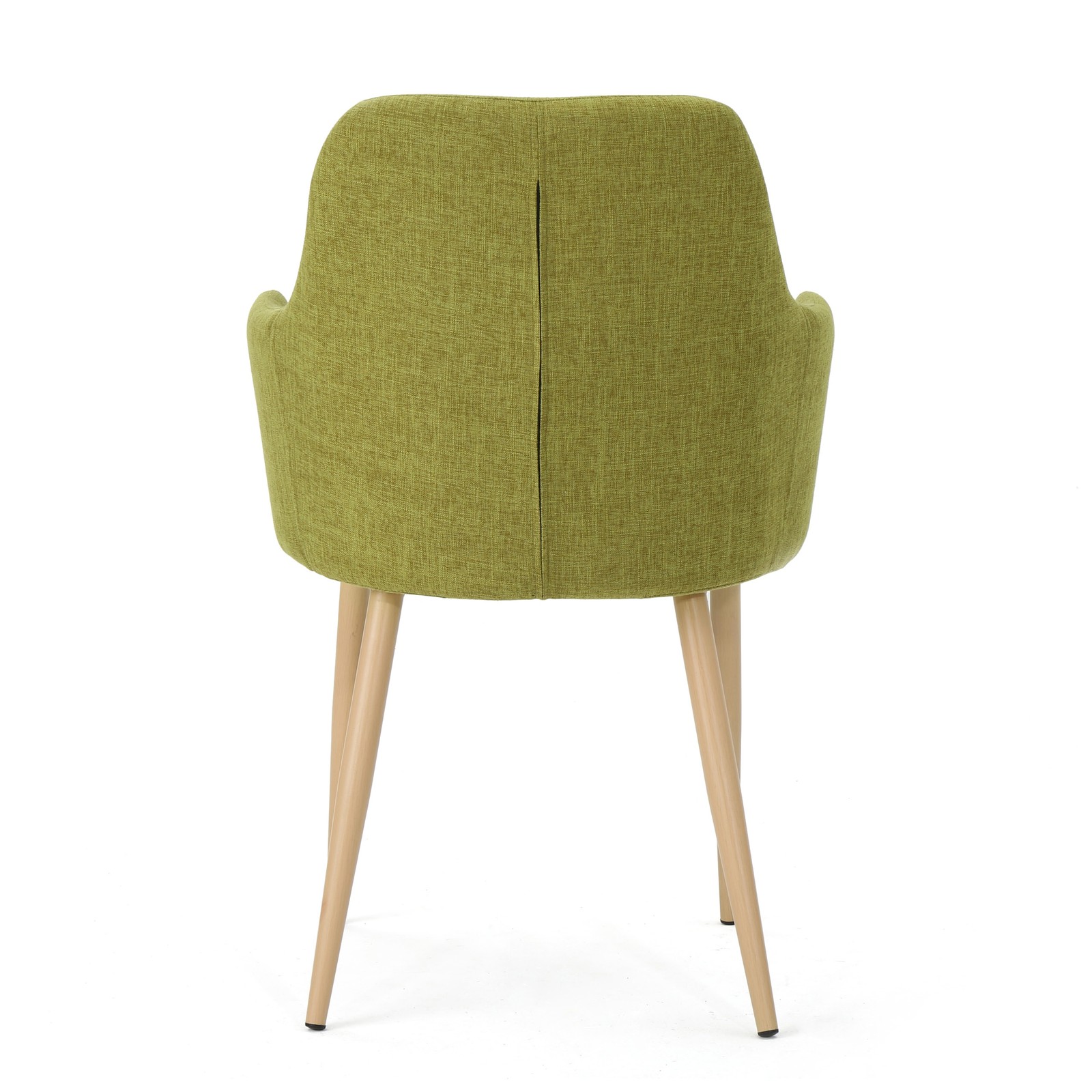 Green Fabric Dining Chairs Set of 2, Wood Finish Iron Frame Contoured Seat