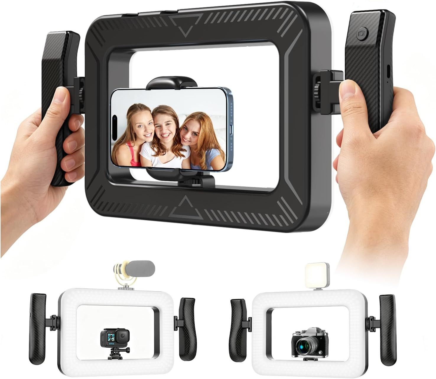 Handheld Cell Phone Stabilizer with Light,Phone Light for Video Recording with H