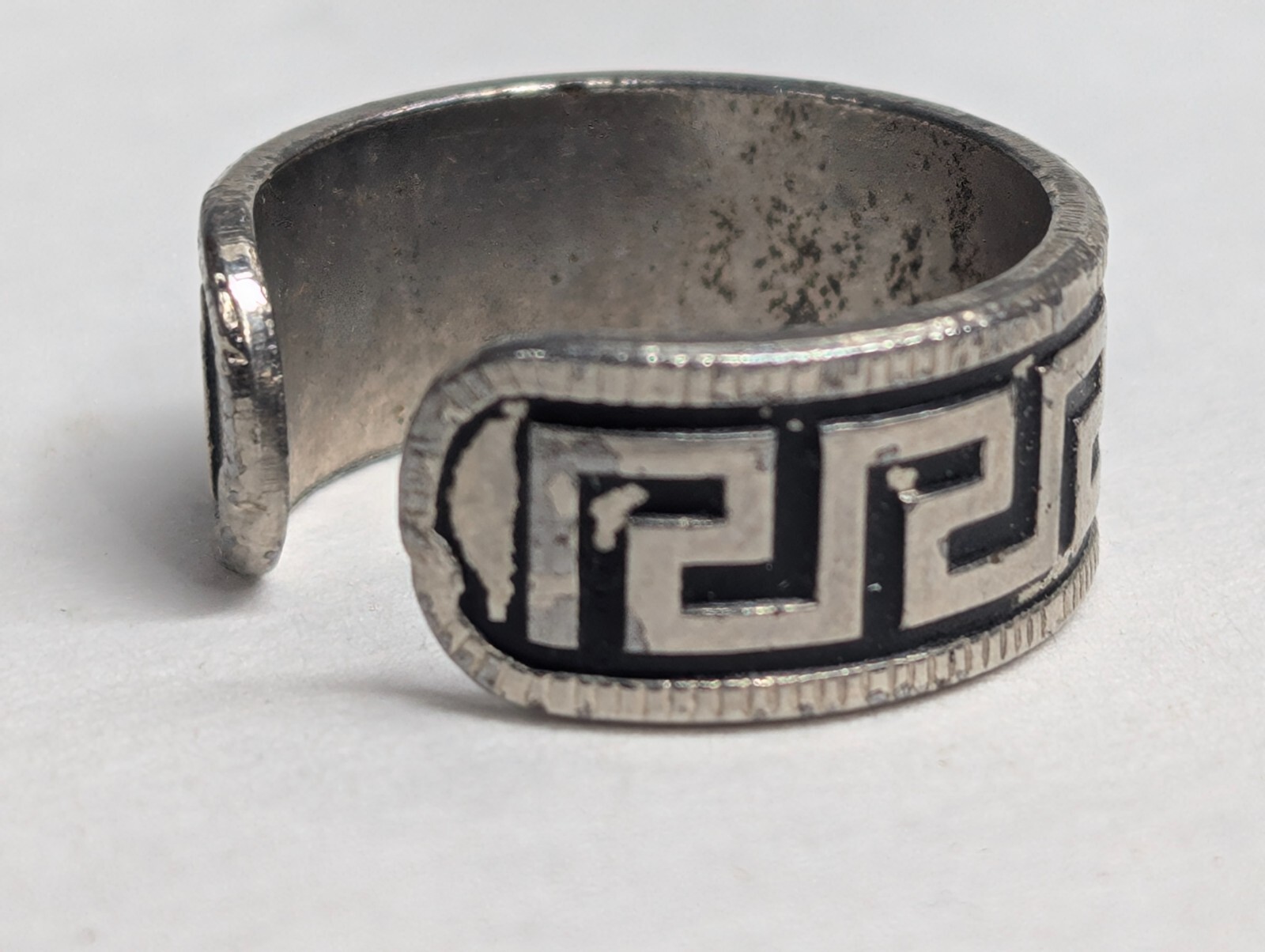 Vintage Silver-Tone Greek Key Design Toe Ring Adjustable Size