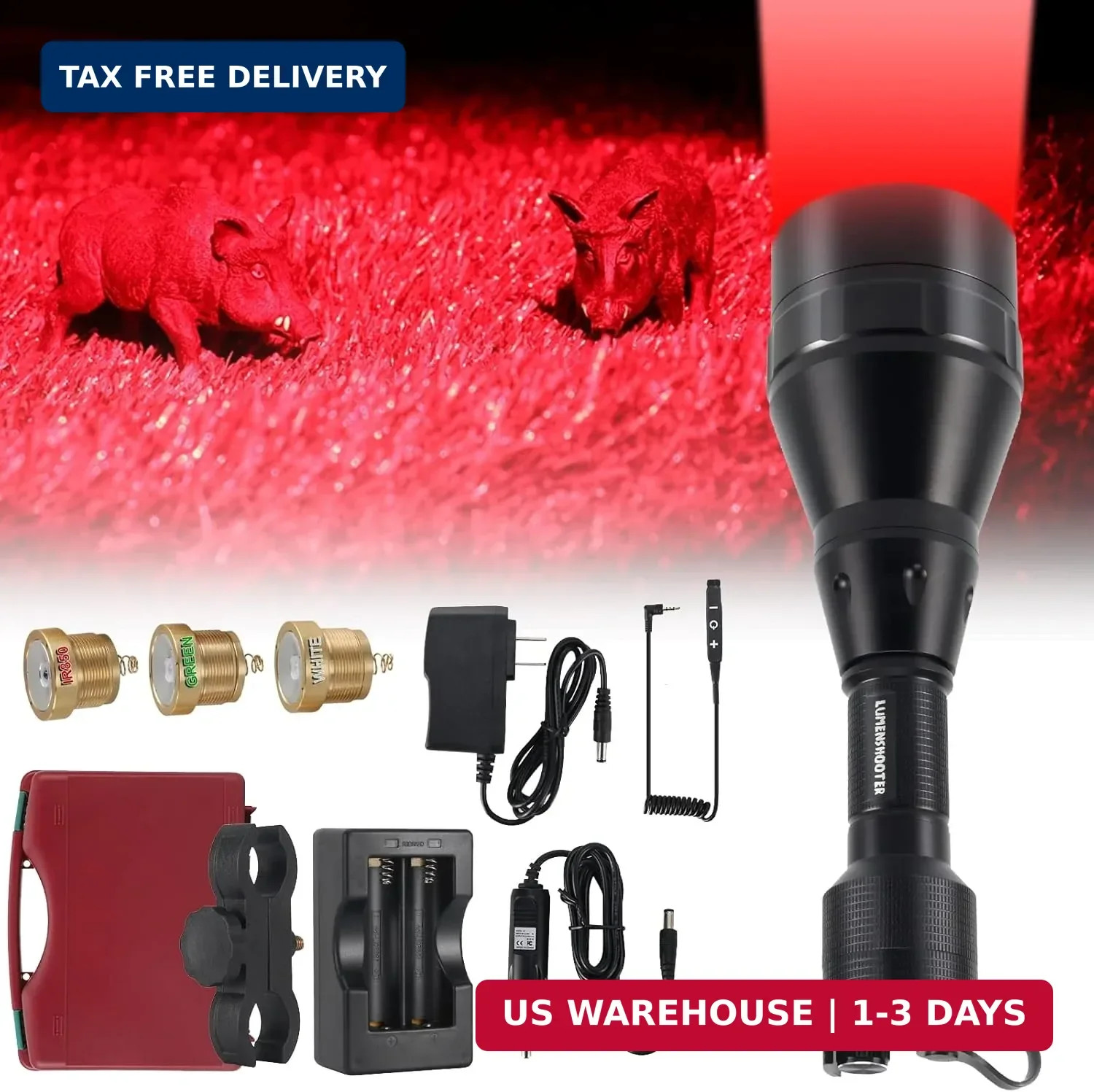 LUMENSHOOTER D8A 700 Yards Hunting Light Kit with Dimmable Green, Red, Infrared