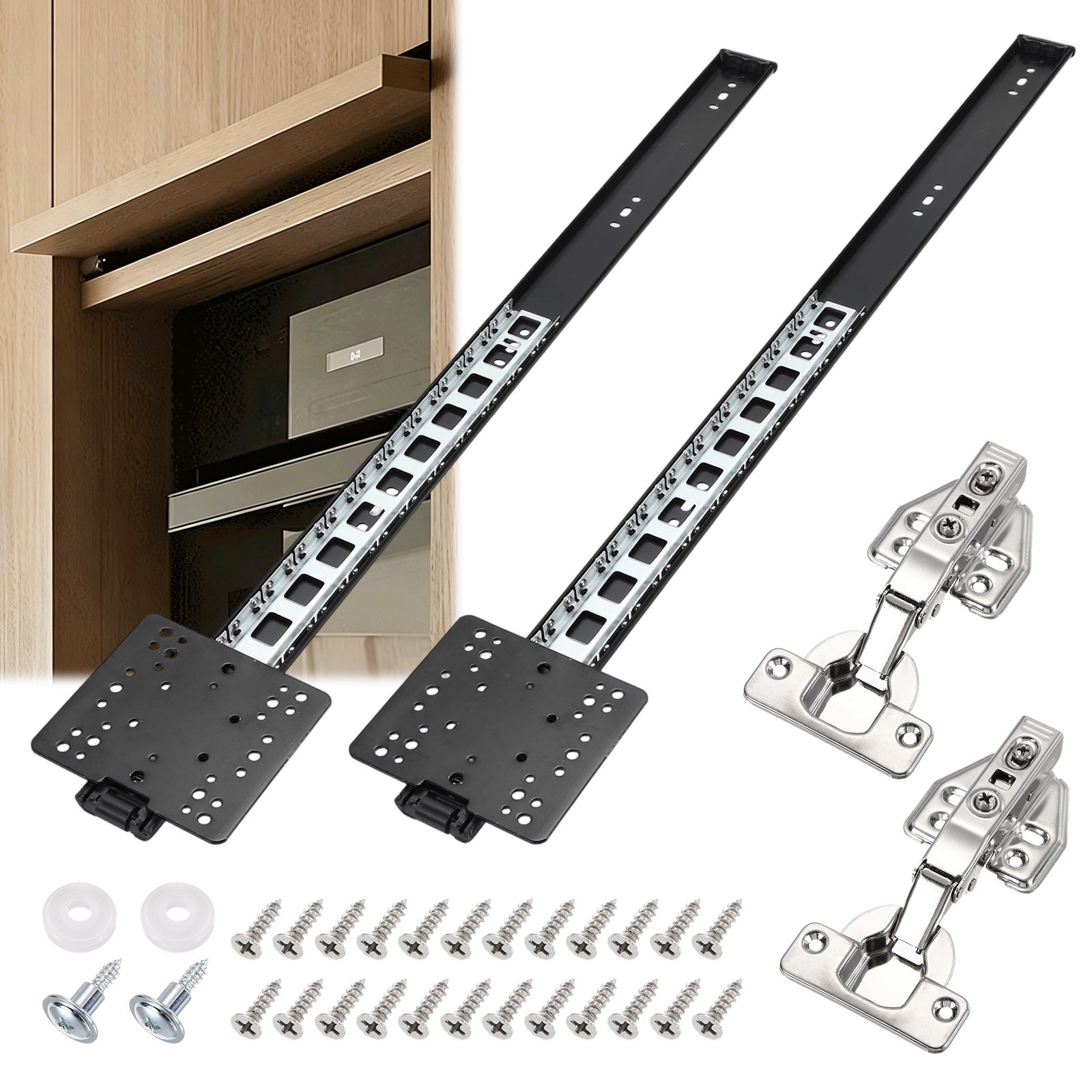 2 Set 24" Pocket Door Slide Pocket Door Hardware KitW/ Hinges & Screws, Black