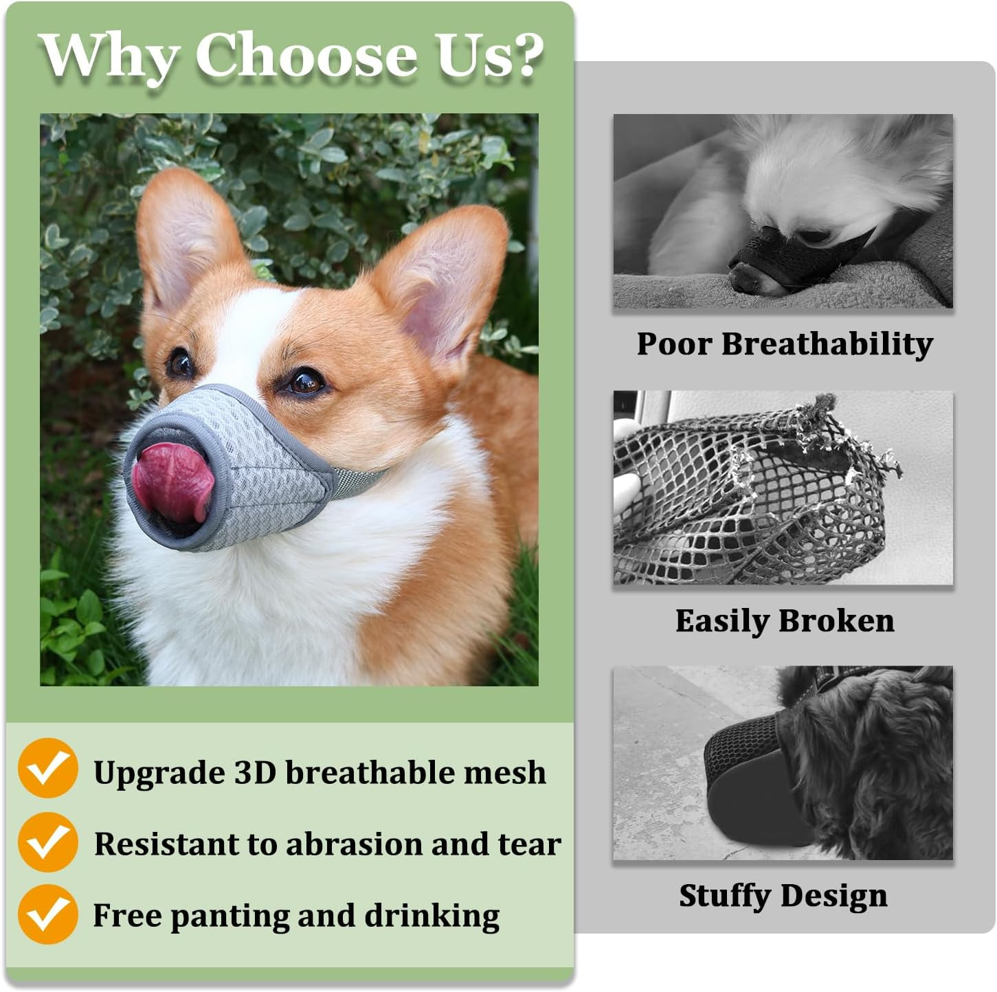 Dog Muzzle, Puppy Soft Mesh Muzzle for Small Medium Large Dogs Chihuahua Poodles