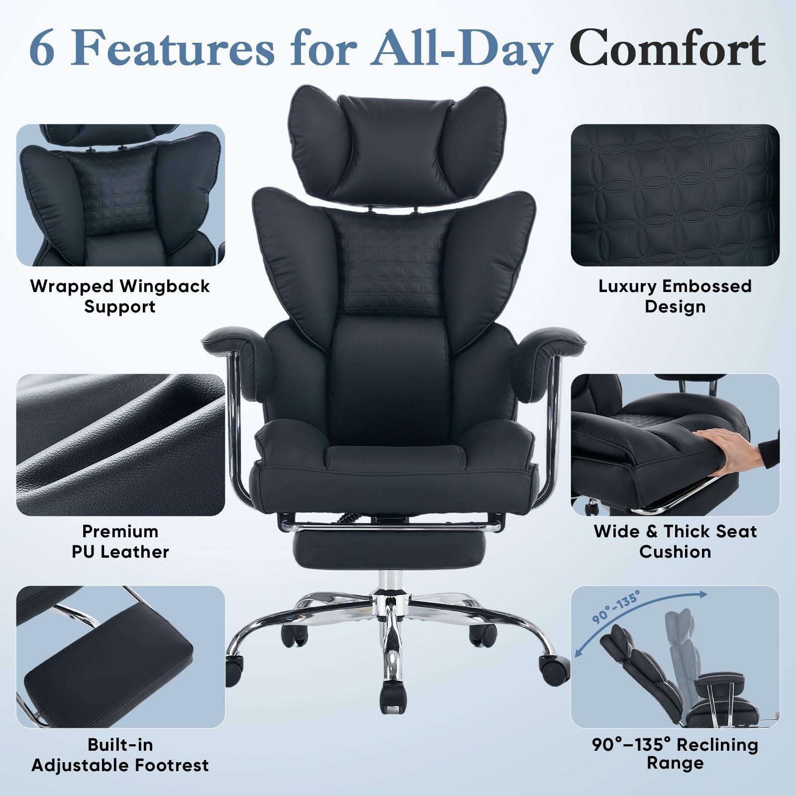 Big and Tall Ergonomic Office Chair,Scratch-Resistant PU Leather Executive Chair