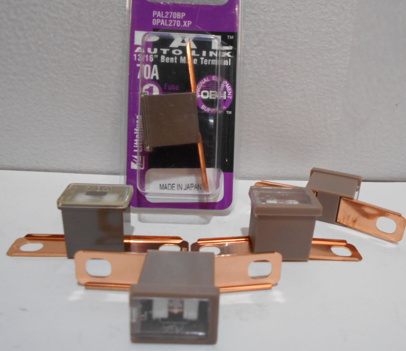 Lot of 5 New Littelfuse PAL Auto Link 70A - 70 Amp 13/16 Bent Male Terminal Fuse