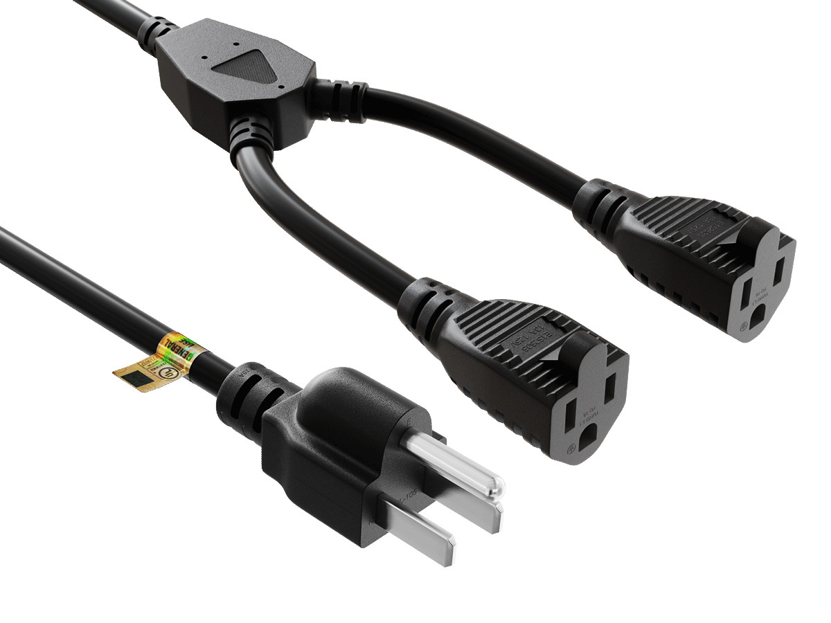 Cable Leader 14IN Dual Outlet Power Splitter Cord NEMA 5-15P to 2x 5-15R 16AWG