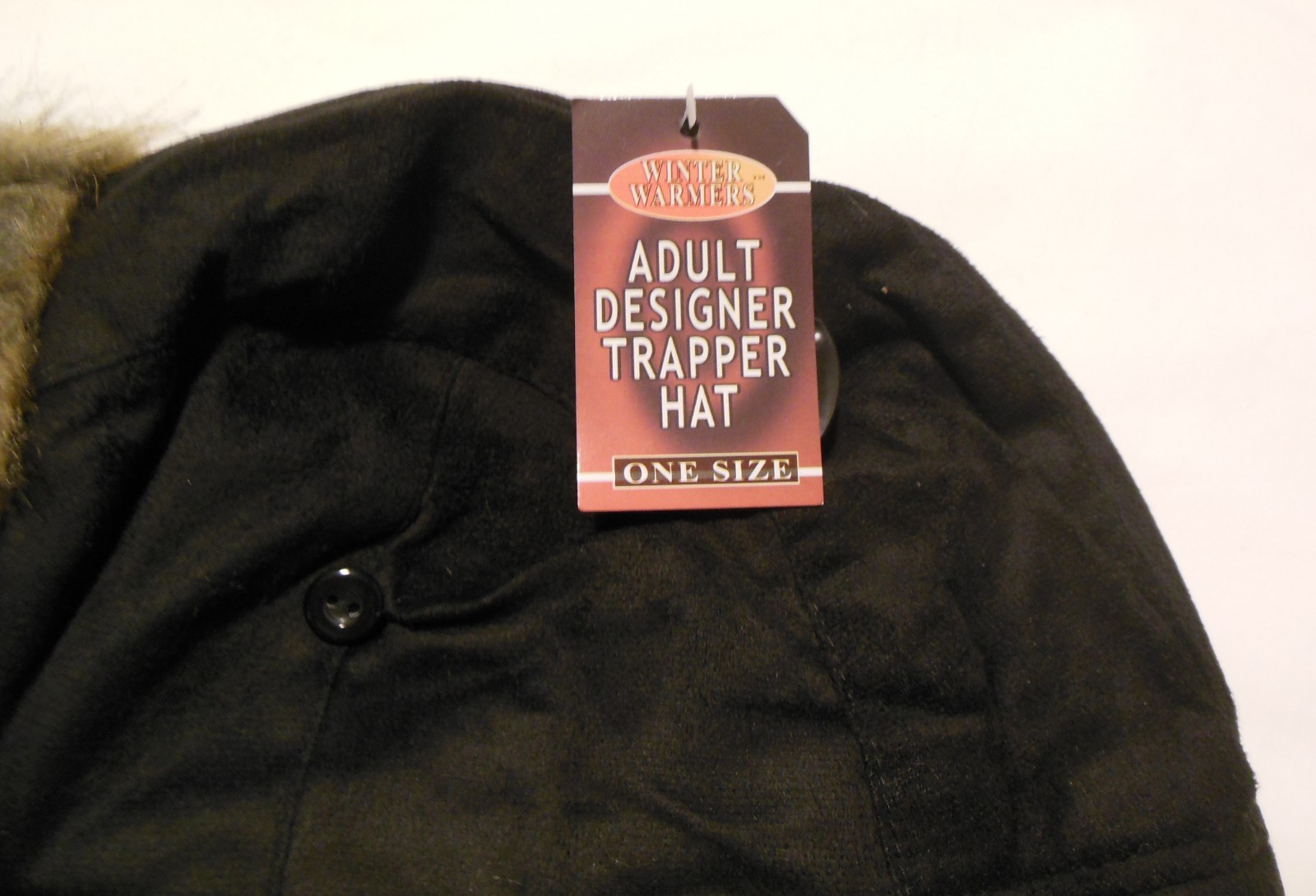 Trapper Hat Black Suede Feel One Size Unisex Winter Warmer