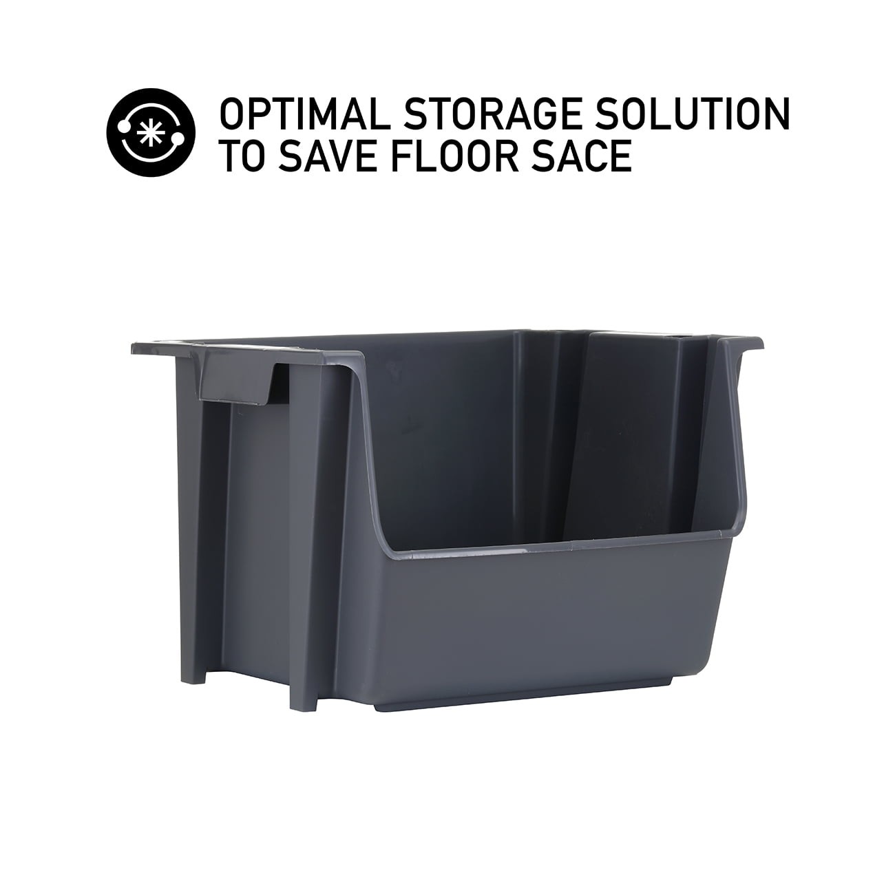 Mighty Tuff Large Gray Plastic Bin – Nesting Stack Storage, Durable All-Purpose