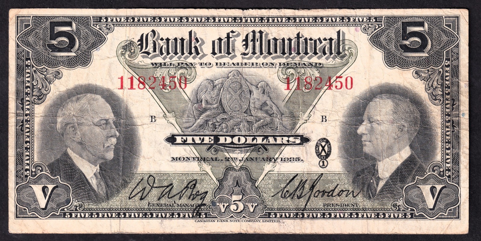 Canada Bank Of Montreal 1935 $5 Five Dollar Banknote 1182450