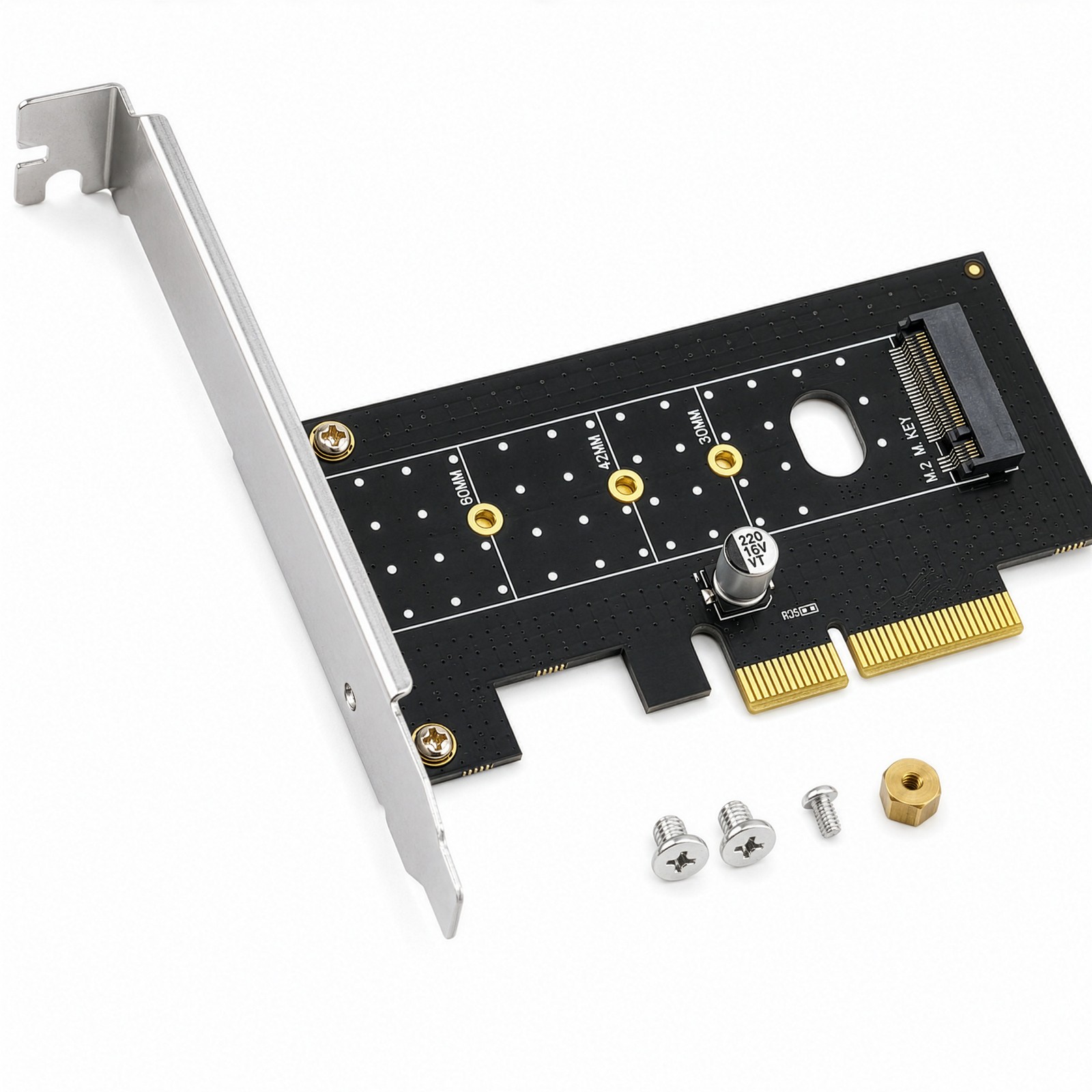 M.2 NVMe SSD to PCIe 3.0 x4 x8 x16 | M-Key 2230-2280 Desktop Card Adapter