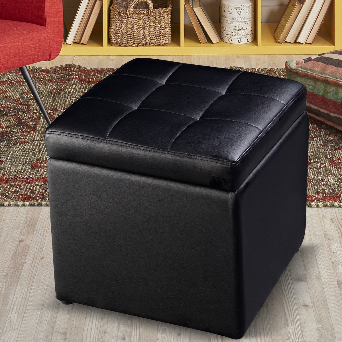 16" New Cube Ottoman Pouffe Storage Box Lounge Seat Footstools with Hinge Top