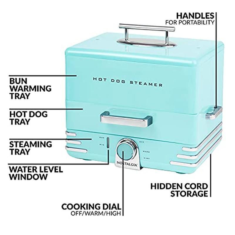 20 Hot Dogs 6 Bun Diner-Style Steamer Cooker Breakfast Sausages Brats Fish Aqua
