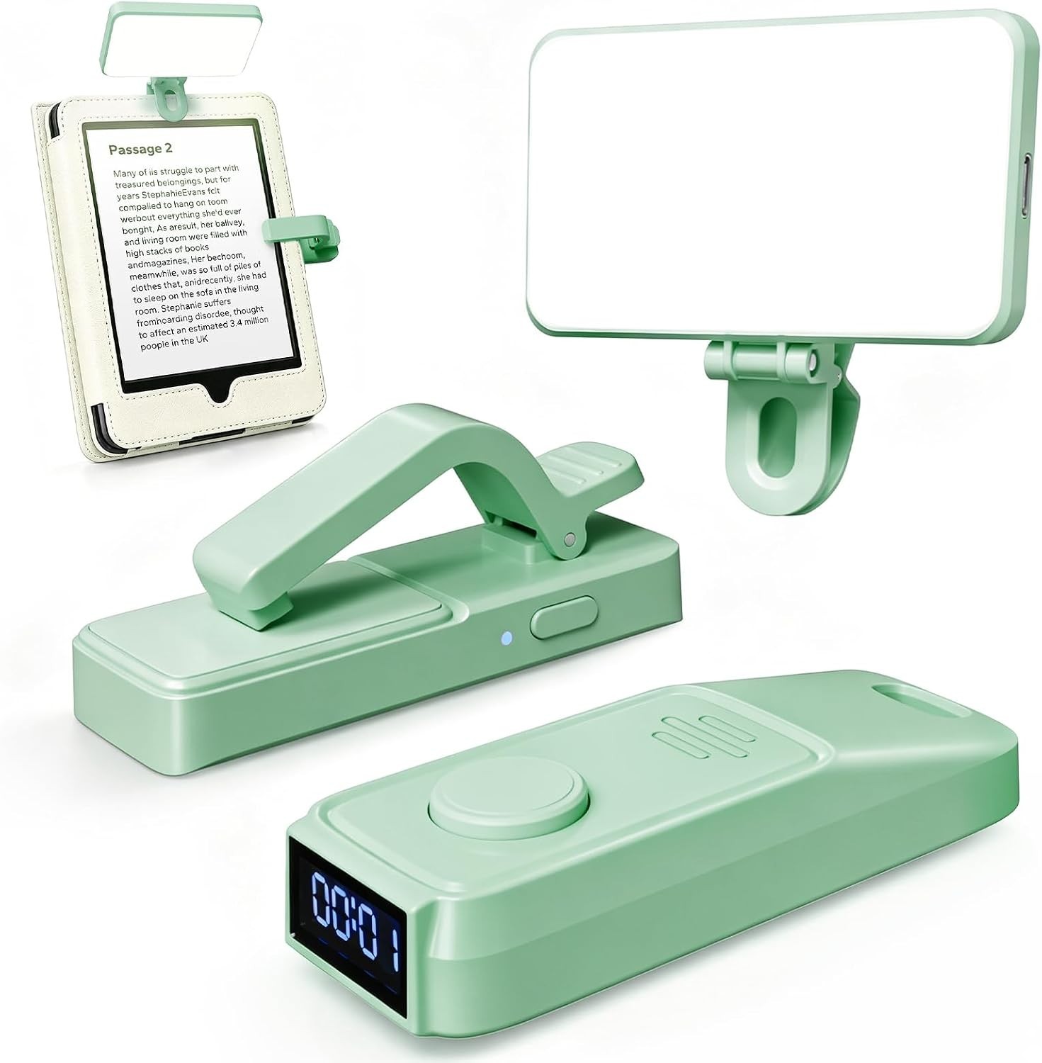 RF Remote Control Page Turner with Book Light and Reading Time Tracker for Kindl