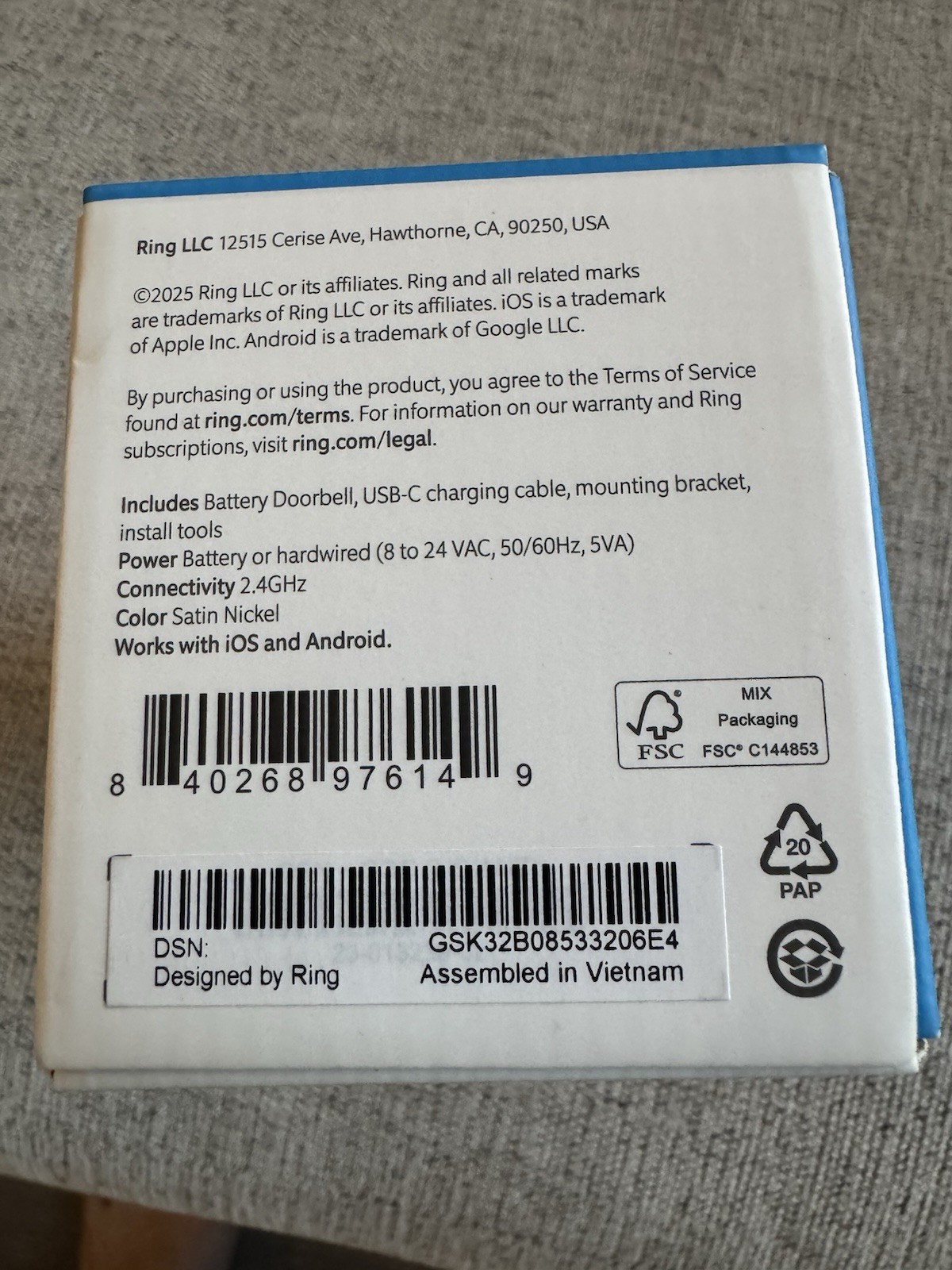 Ring Battery Doorbell Satin Nickel