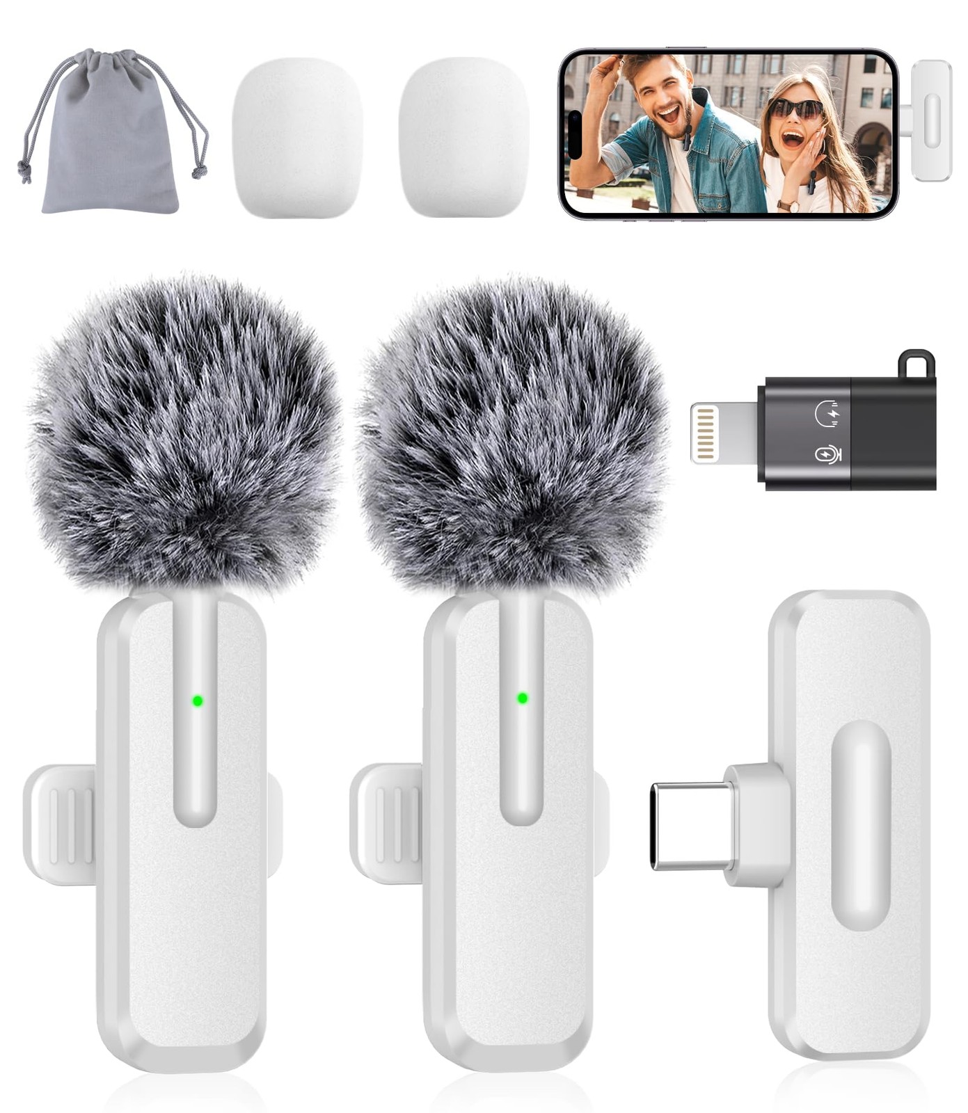 Wireless Mini Microphone for iPhone - 2 Pack Lavalier bluetooth Microphone fo...