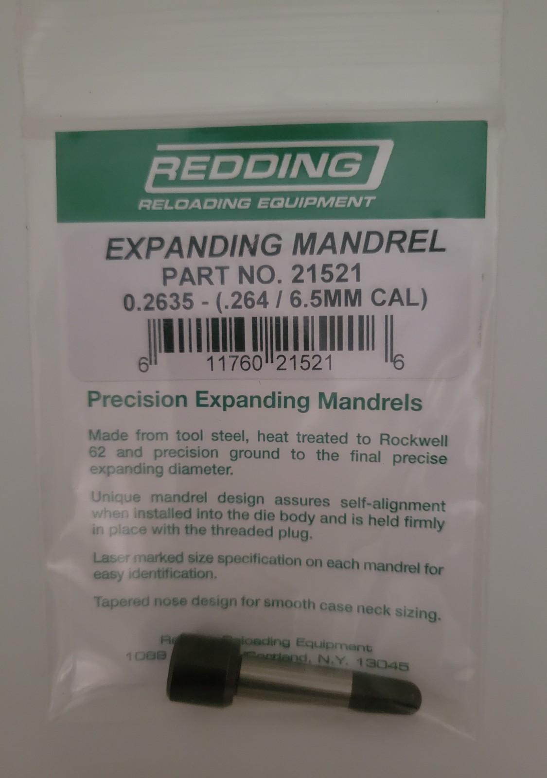 21521 REDDING 0.2635 EXPANDING MANDREL (.264/6.5MM CAL) - BRAND NEW - FREE SHIP