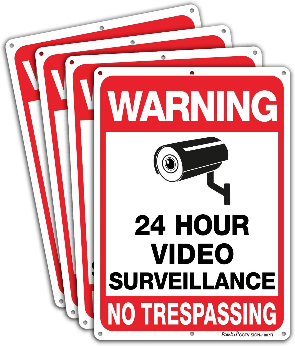 4-Pack Video Surveillance Sign, No Trespassing Metal Reflective Warning Sign, 10
