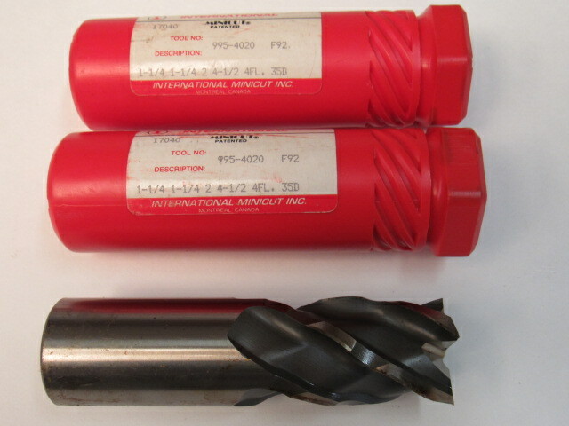 LOT OF TWO  -  NEW - 1-1/4 MINICUT HS ENDMILL - 4 FLUTE - 2" LOC - CENTER CUT