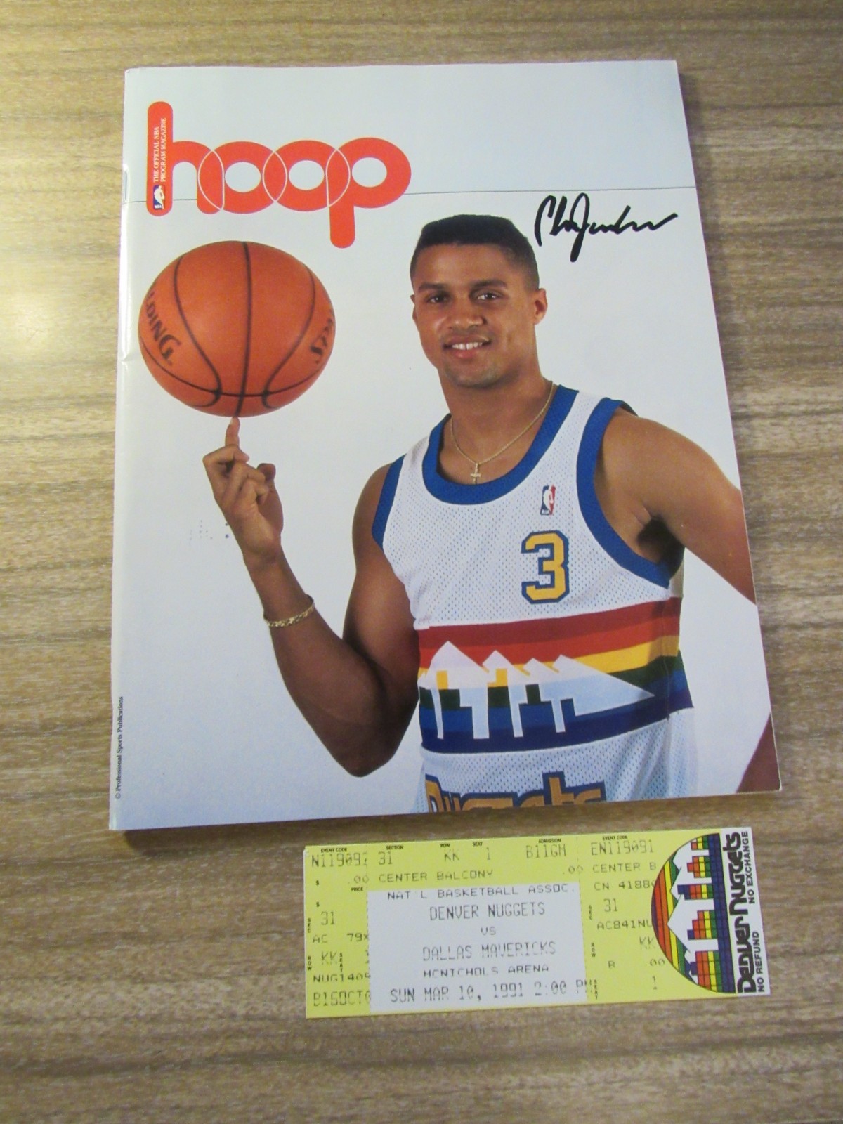 1990-91 Denver Nuggets v  Mavericks Program w/ Full Ticket Mahmoud Abdul Rauf