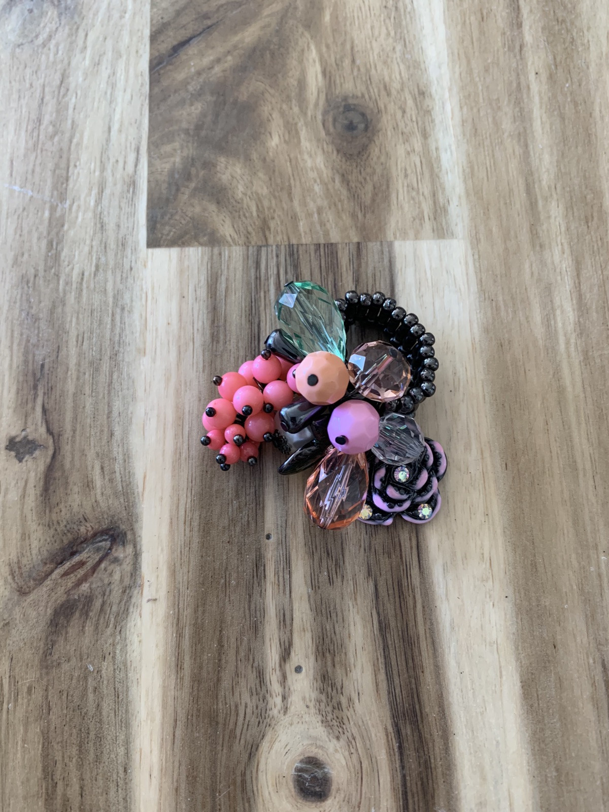 Betsey Johnson rose flower with berry cluster stretchy ring vintage Jewelry NWOT