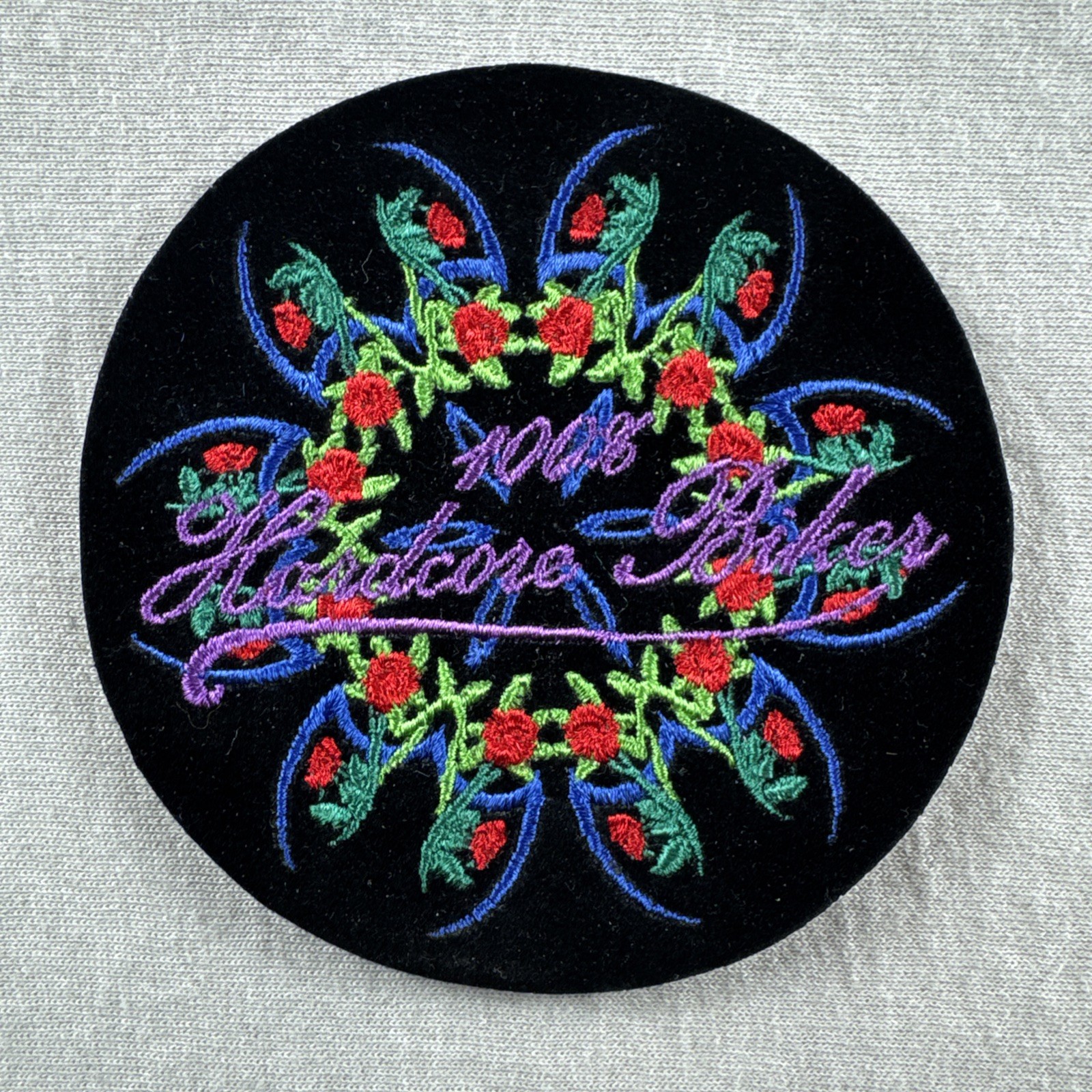 Emblem Patch Embroidered Black Floral 100% Hardcore Biker Sew On 4" Motorcycle